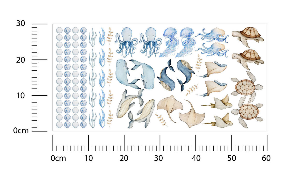 WANDAUFKLEBER SET für Kinder Meerestiere Pflanzen 60x30 - Beige/Braun, Papier (60/30/1cm) - Muralo