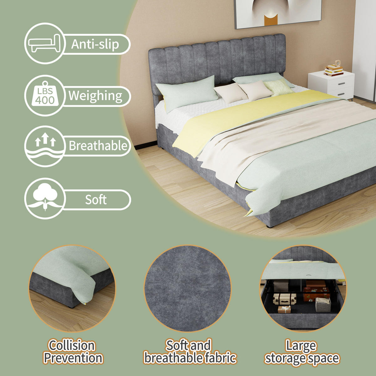 STAURAUMBETT 160/200 cm DE-35399 mit Gaslift-Staufach Grau - Grau, Metall (160/200cm) - ComfortXL