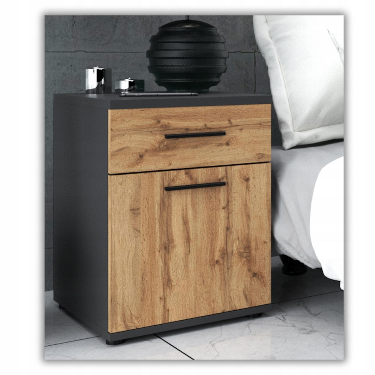 NACHTTISCH - GRAU/EICHE WOTAN - Eiche Wotan/Grau, Holz (40/52/40.5cm) - Stiv Meble