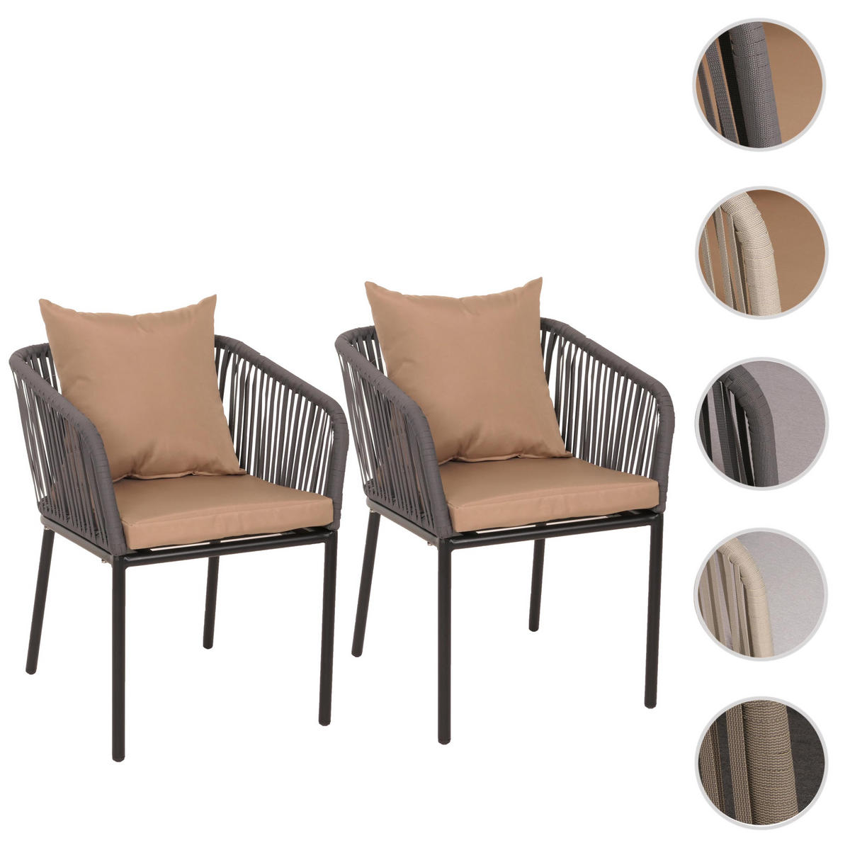 GARTENSTUHL 2er-Set 75x55x55cm wetterfest Aluminium Seilgeflecht Rope Anthrazit - Anthrazit, Metall (55/75/55cm) - PROREGAL