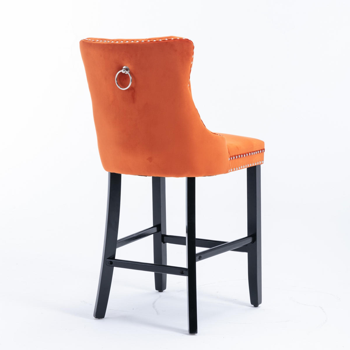 BARHOCKER mit hoher Rückenlehne Samt Orange 2er-Set - Orange, Holz (50/103/60cm) - Meubliv