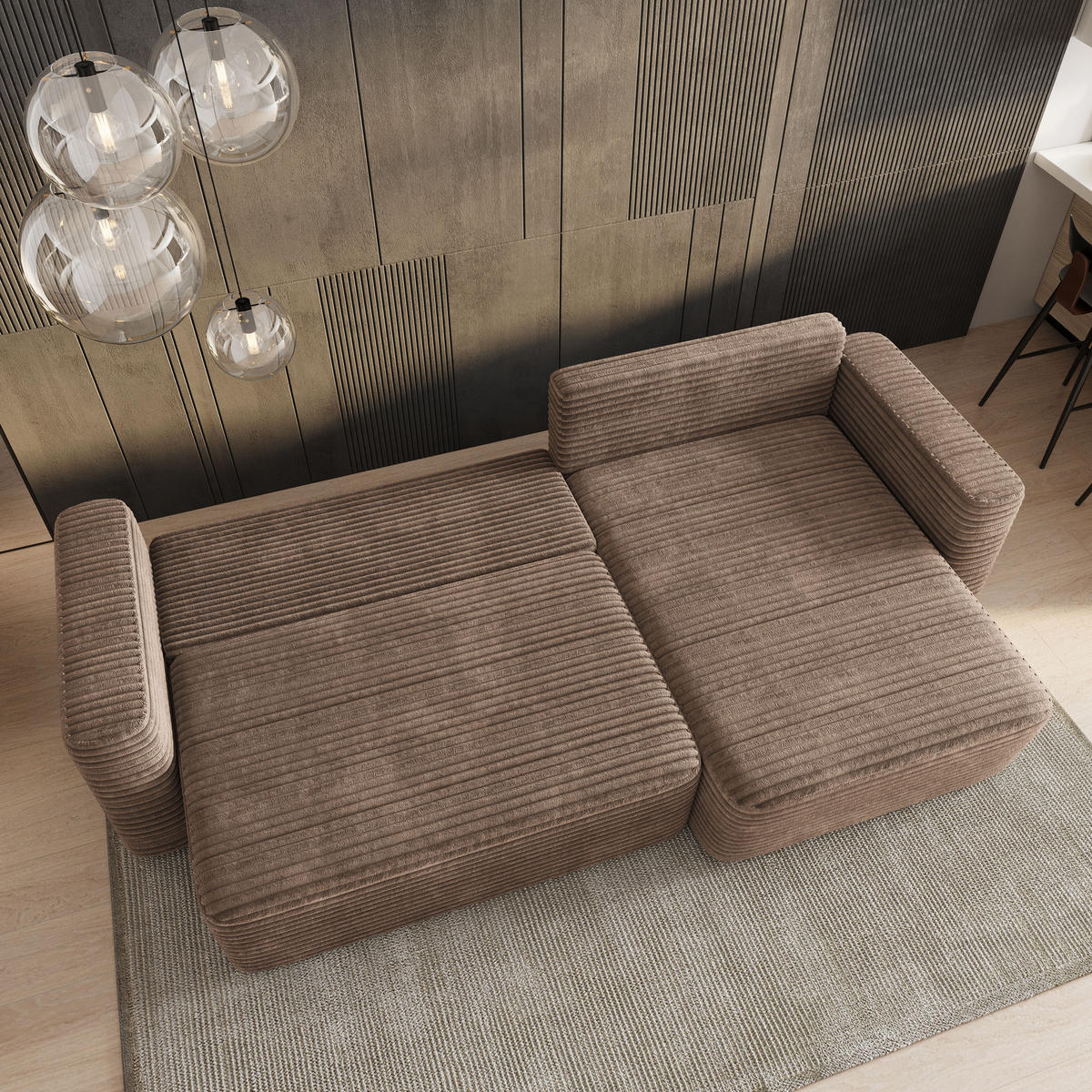 ECKSOFA TELIN Beige Kordstoff mit Schlaffunktion - Beige, Holz (280/162cm) - MASSENO