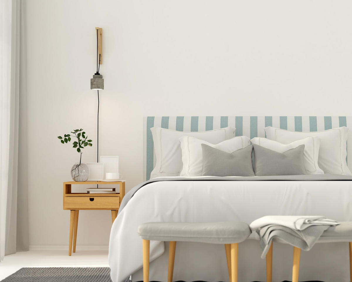 KOPFTEIL Gepolstertes aus gestreiftem Stoff Turkis 145/52/3 cm SUANCES - Türkis, Textil (145/52/3cm) - RNT By Really Nice Things