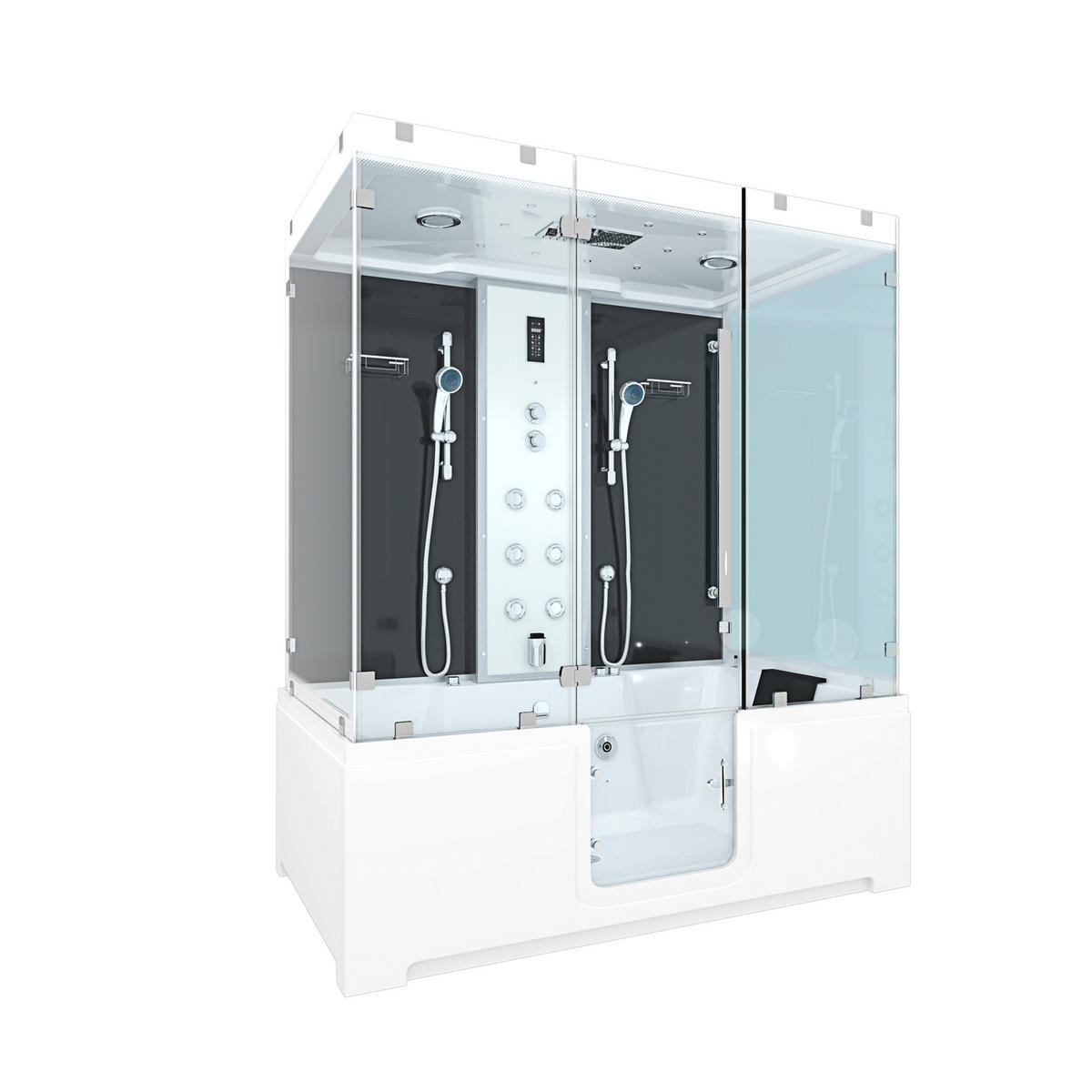 BADEWANNE mit Tür Dusche K88-SW-EH-B-SC-EA - Schwarz, Glas/Kunststoff (100/228/180cm) - AcquaVapore by Sandra Jentho