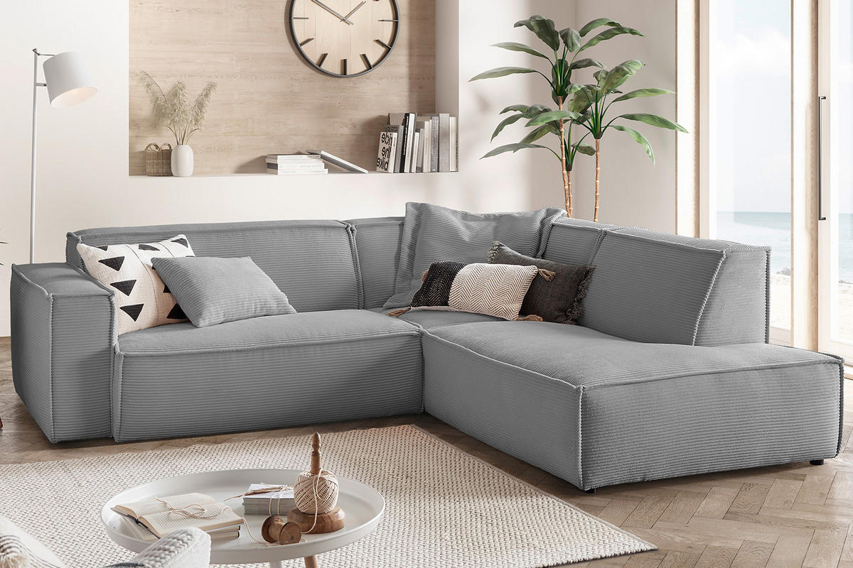 ECKSOFA SAMU Grau Cord - Schwarz/Grau, Textil (254/224cm) - KAWOLA