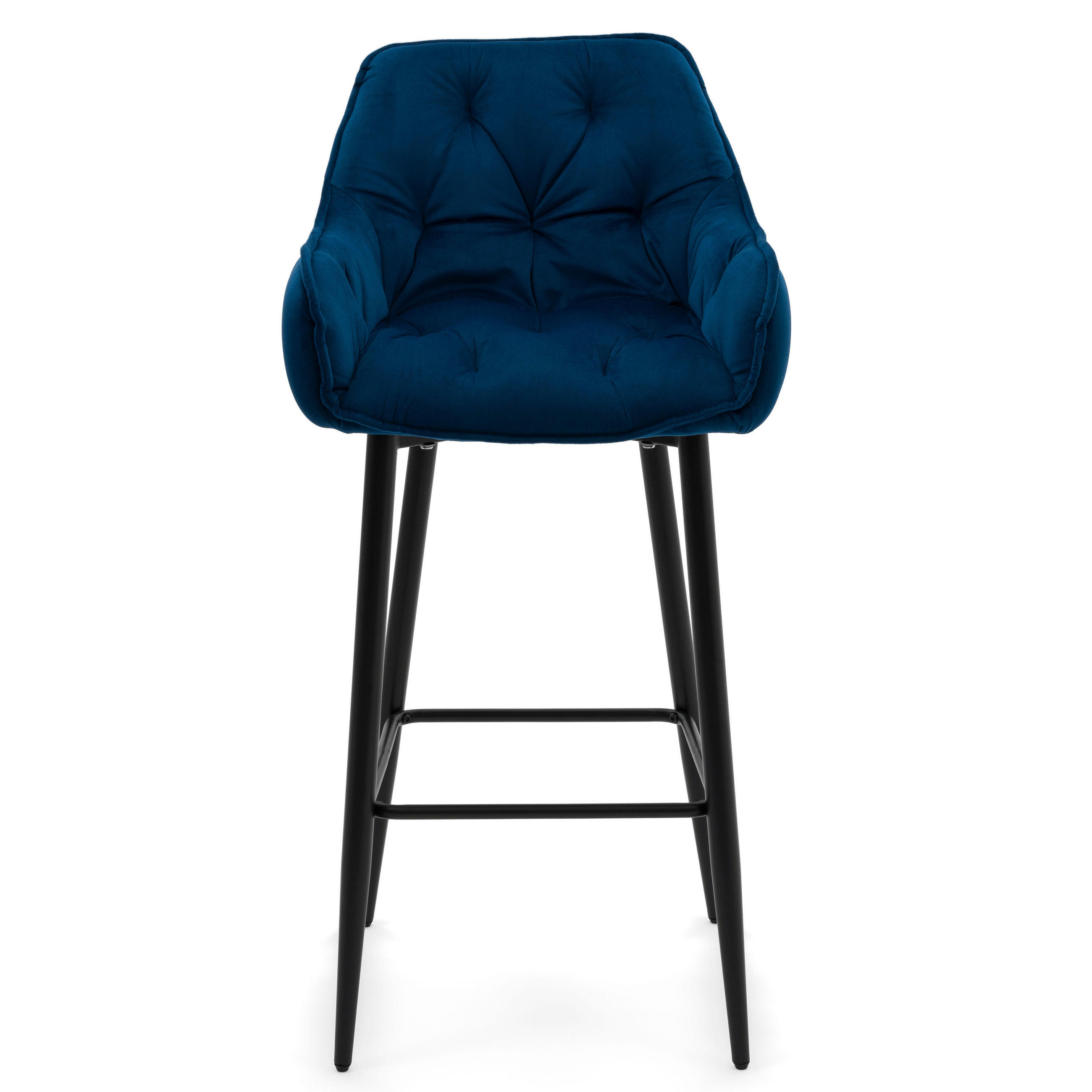 BARHOCKER SIENA gepolstert mit Steppung - dunkelblau - Samt Velours - Schwarz/Dunkelblau, Metall (53/107/52cm) - NEW HOME