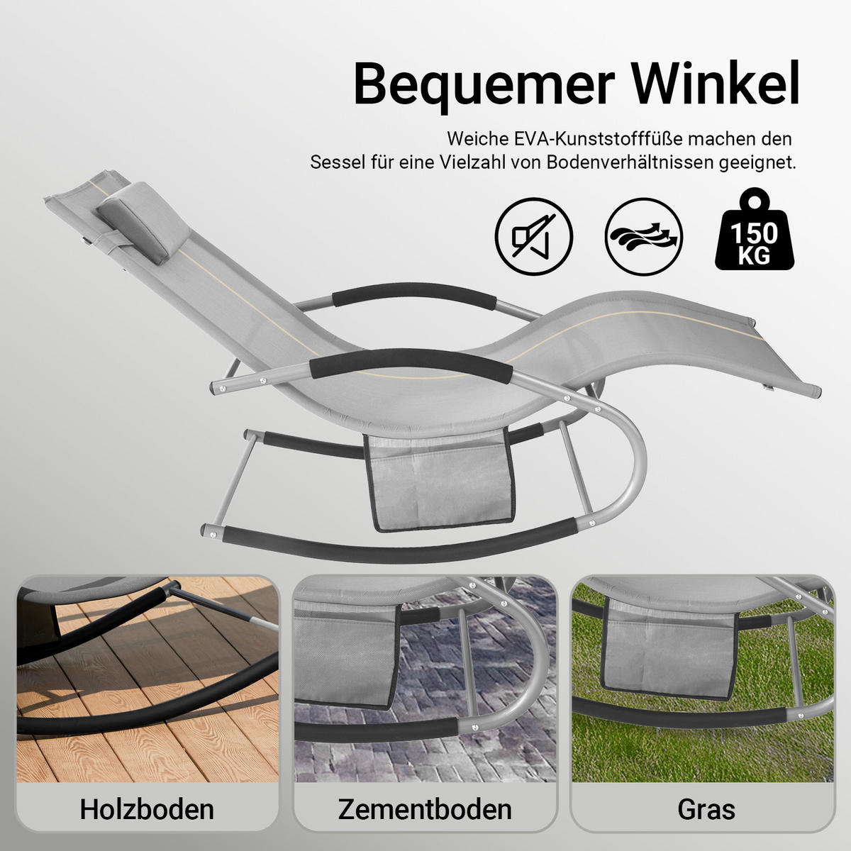 SONNENLIEGE Hellgrau - Grau, Metall (63/83/150cm) - SoBuy