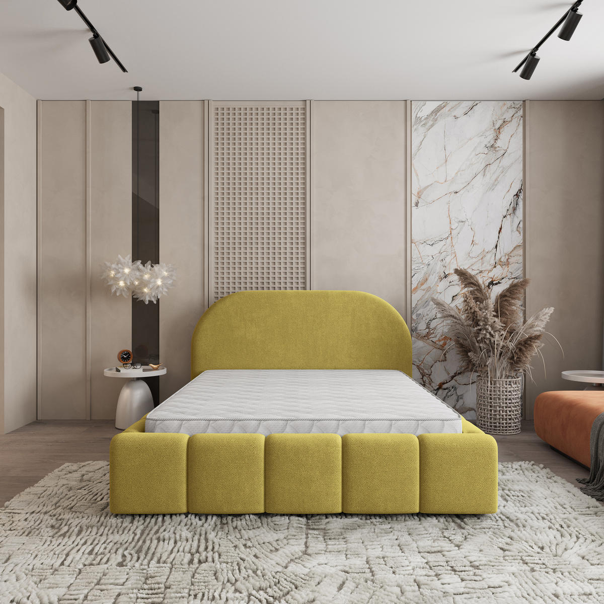 POLSTERBETT FLUSSO 160x200 cm mit Bettkästen - Gelb - Gelb, Holz (160/200cm) - MASSENO