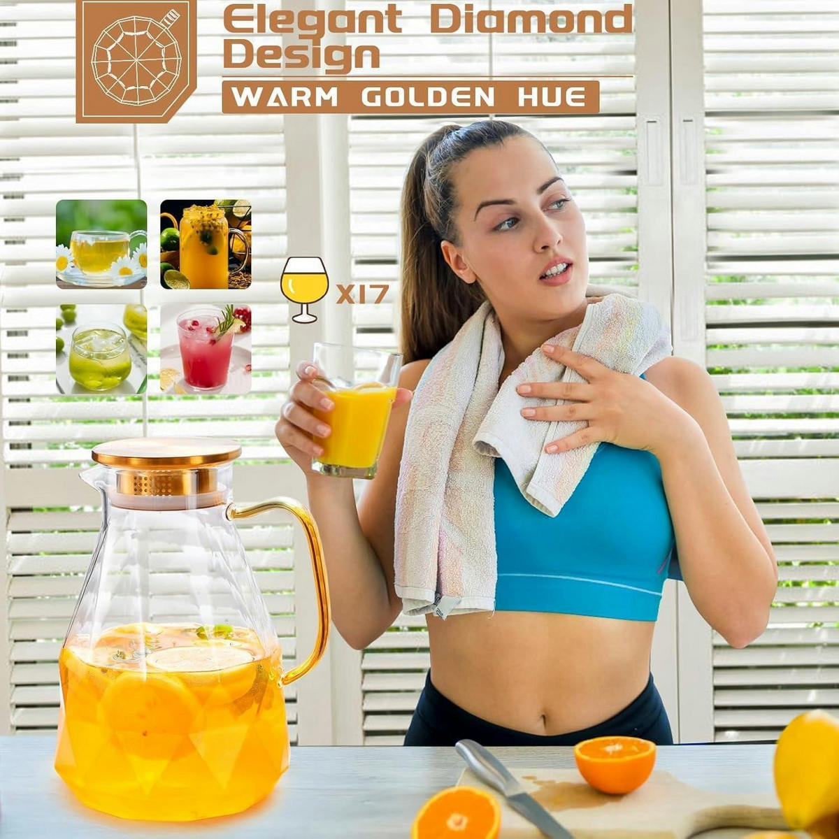 GLASKRUG mit Deckel 3 Liter transparent Diamantform - Transparent, Glas (5.5/5.5cm)