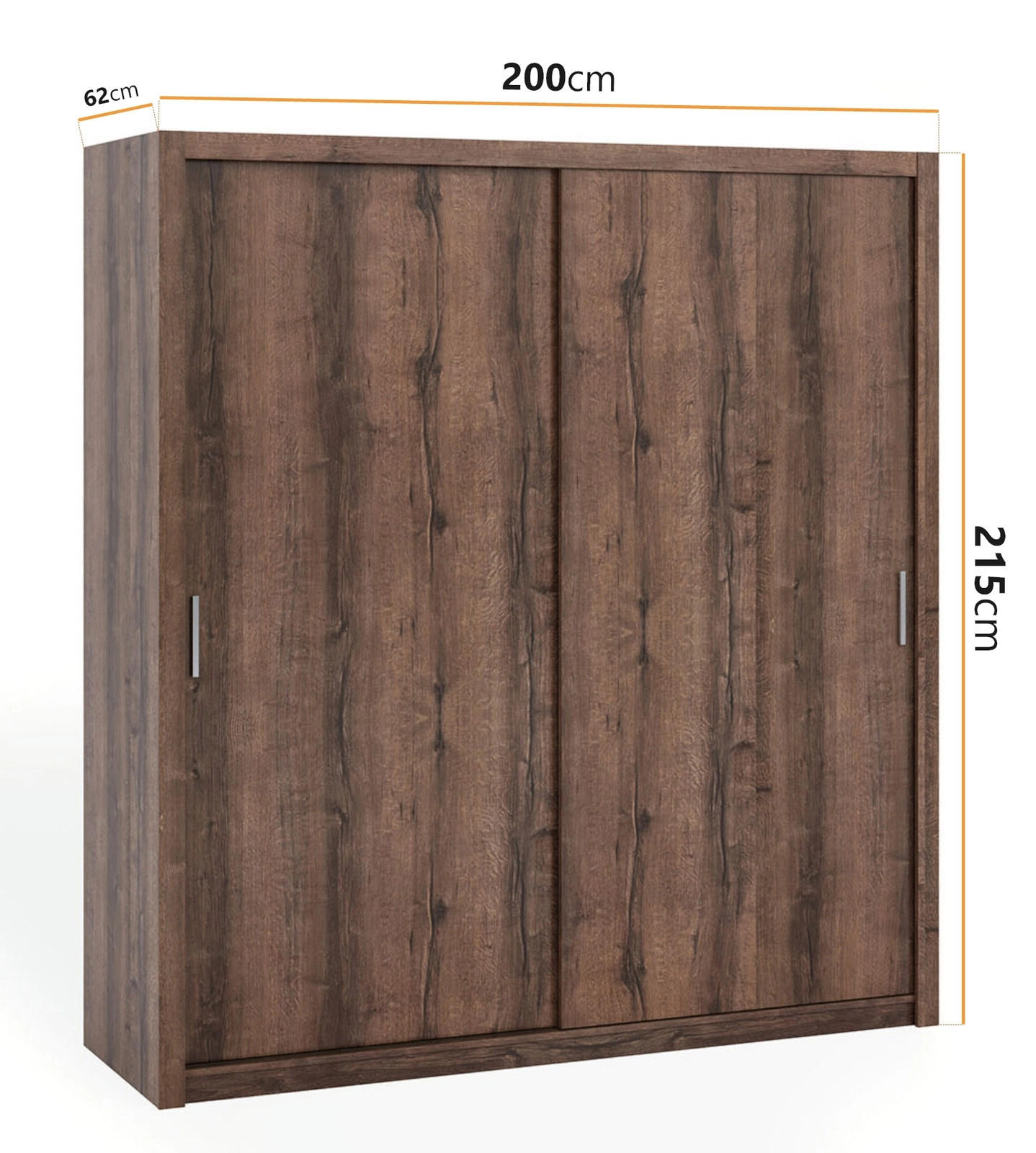 SCHIEBETÜRENSCHRANK Tamiza 200/215/62 2-türig - Silberfarben/Braun, Holzwerkstoff/Kunststoff (200/215/62cm) - Ravio