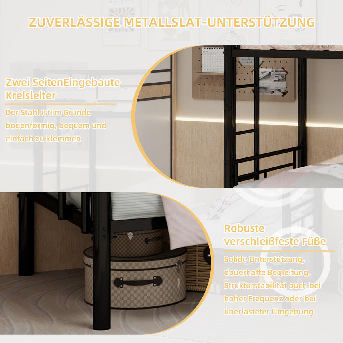 ETAGENBETT Metall Schwarz Twin über Twin - Schwarz, Metall (90/190cm) - ComfortXL