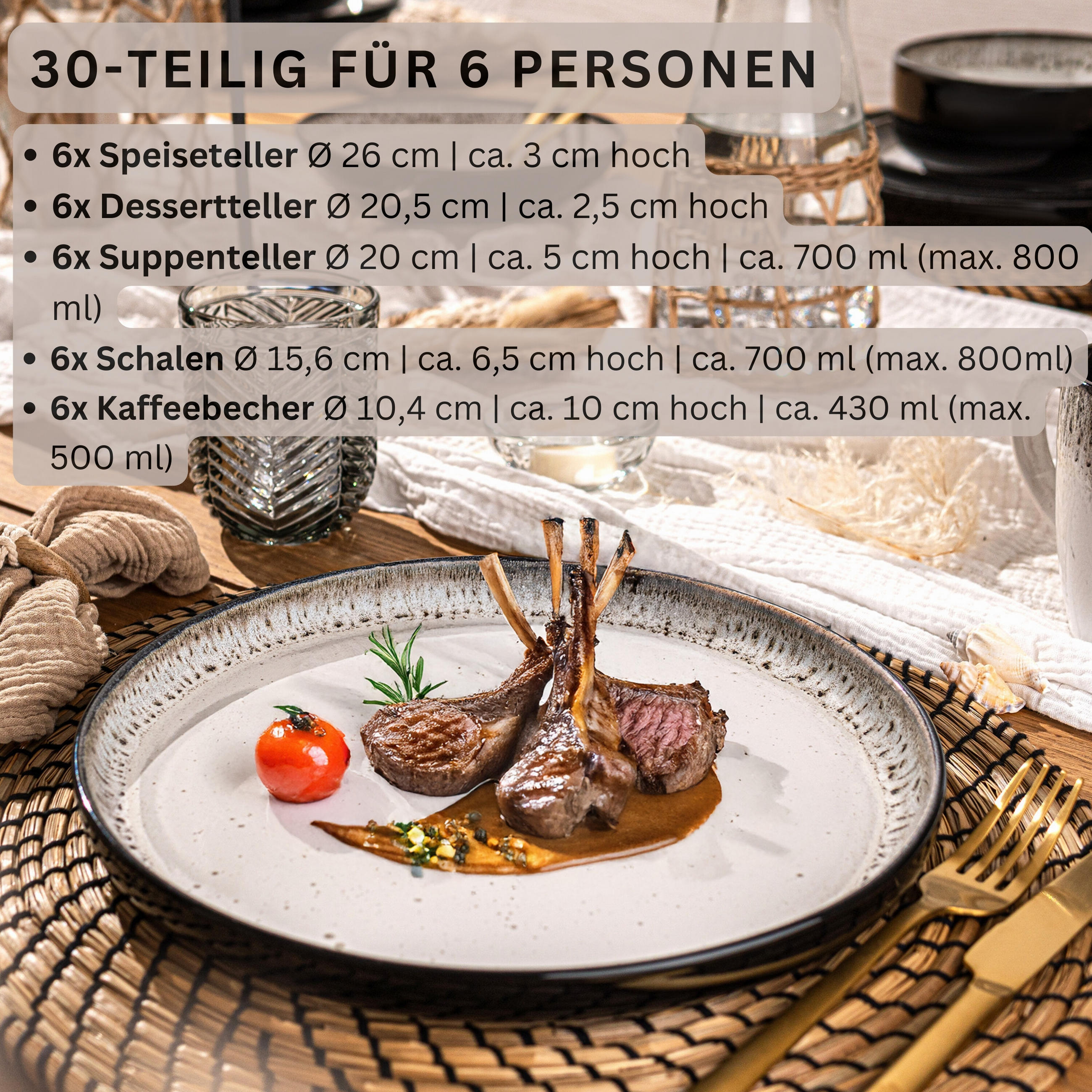KOMBISERVICE SANSIBAR - 30-teilig aus Steingut - Schwarz, Keramik (44/45/54cm) - Sänger