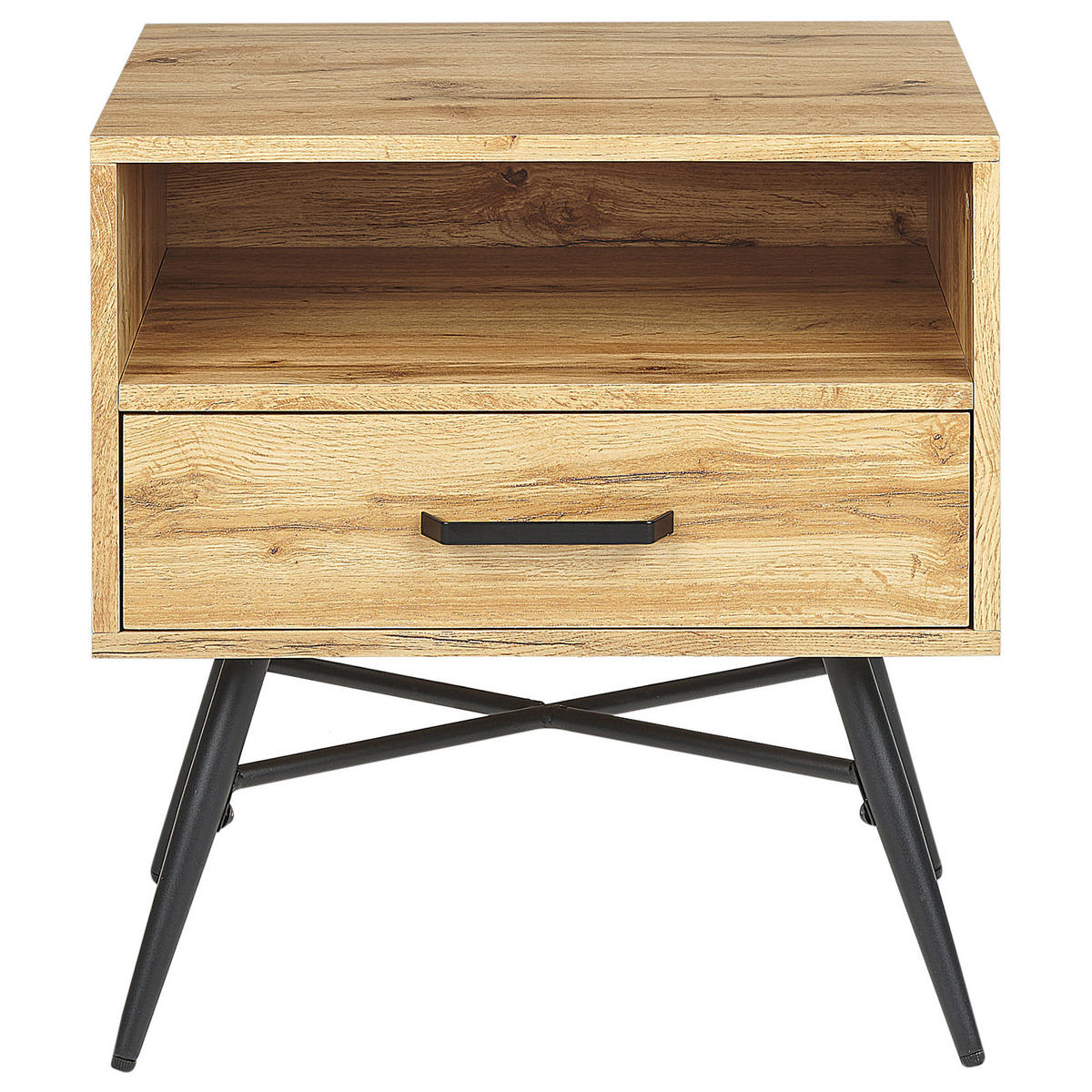 NACHTTISCH heller Holzfarbton/schwarz 1 Schublade 40/40 cm Lubock - Hellbraun/Schwarz, Holzwerkstoff (50/55/40cm) - Beliani