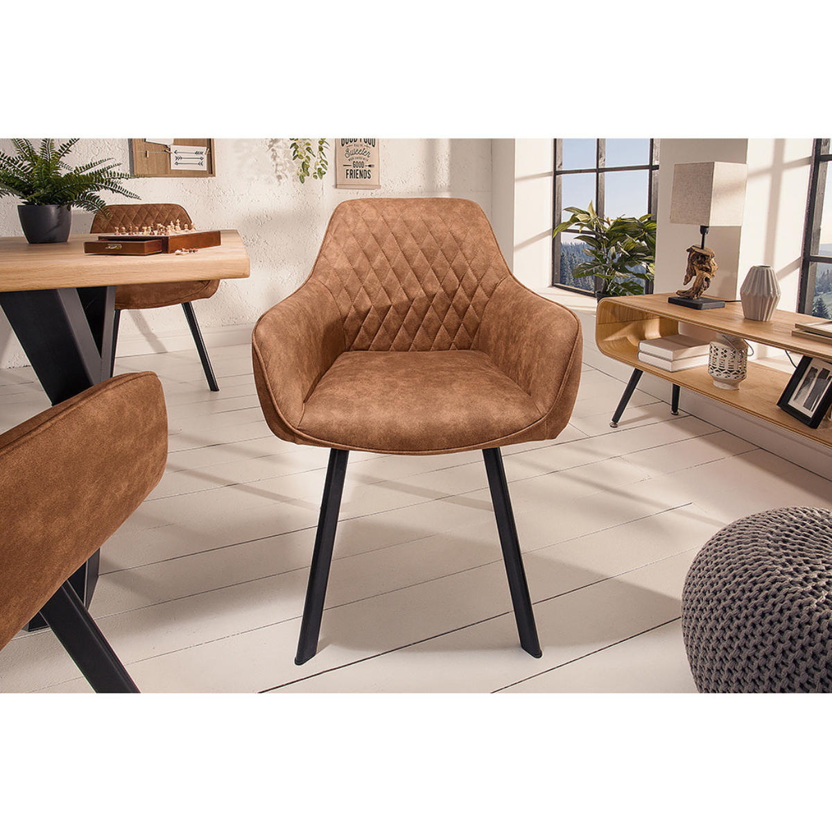 STUHL PALERMO Microfaser Hellbraun - Hellbraun/Schwarz, Textil/Metall (57/84/46cm) - riess-ambiente