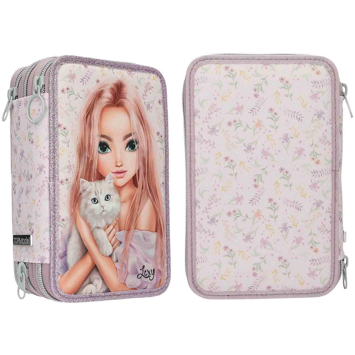 3-FACH FEDERTASCHE BLOOMING KITTY TOPModel flieder 7,5 x 13 x 20 cm - Flieder, Kunststoff (13/20/7.5cm) - Depesche Germany