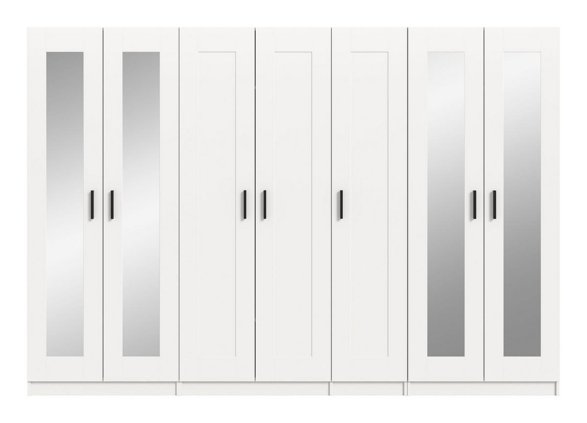 KLEIDERSCHRANKKOMBINATION VISBY (B/H/T: ca. 280/194/56 cm) in weiß/weiß - Weiß, Holzwerkstoff (280/194/56cm)