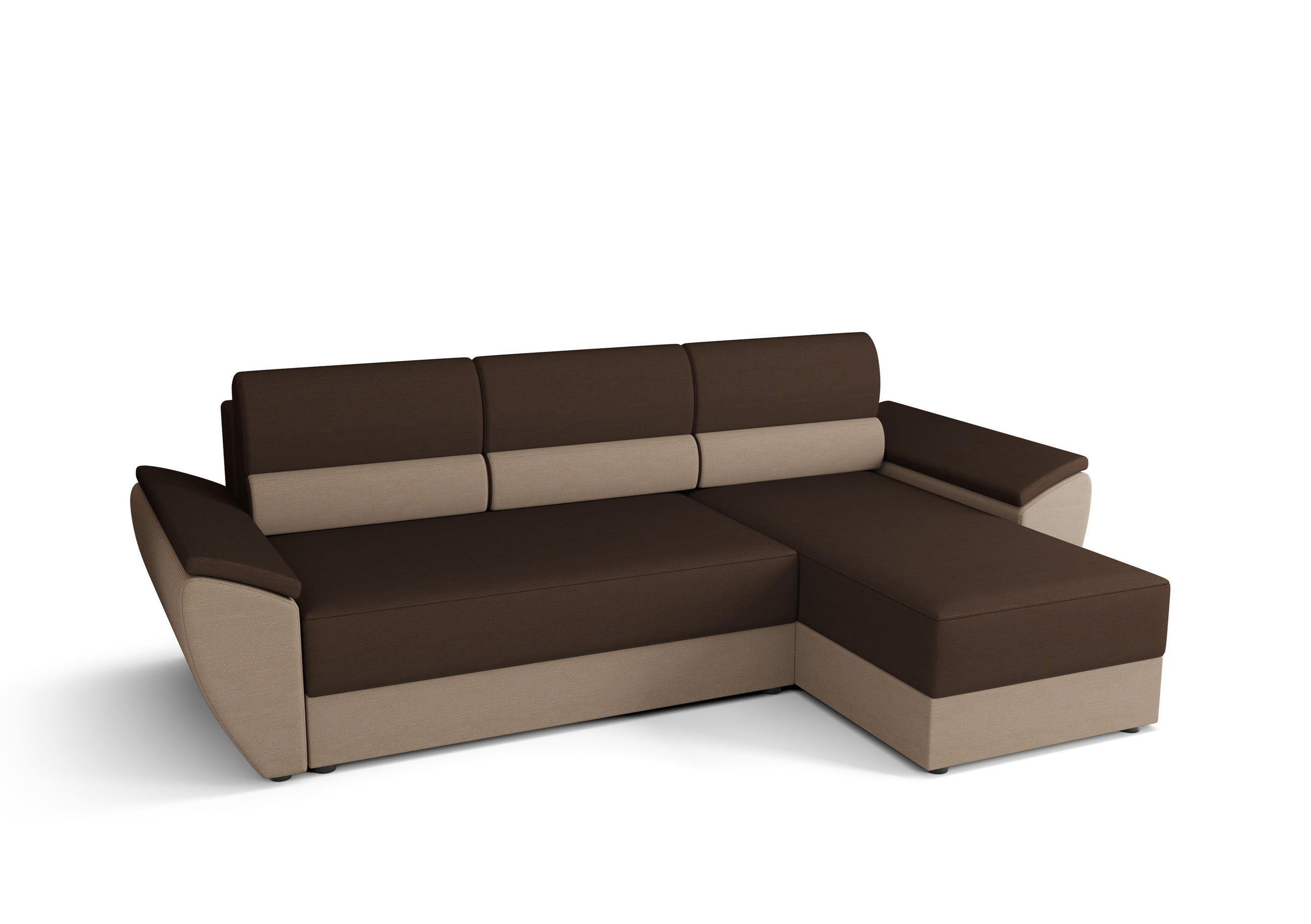 ECKSOFA L REBI L2 Rainbow 20/05 Rechts mit Schlaffunktion, Braun/Beige, L-Form - Beige/Braun, Textil (251/140cm)