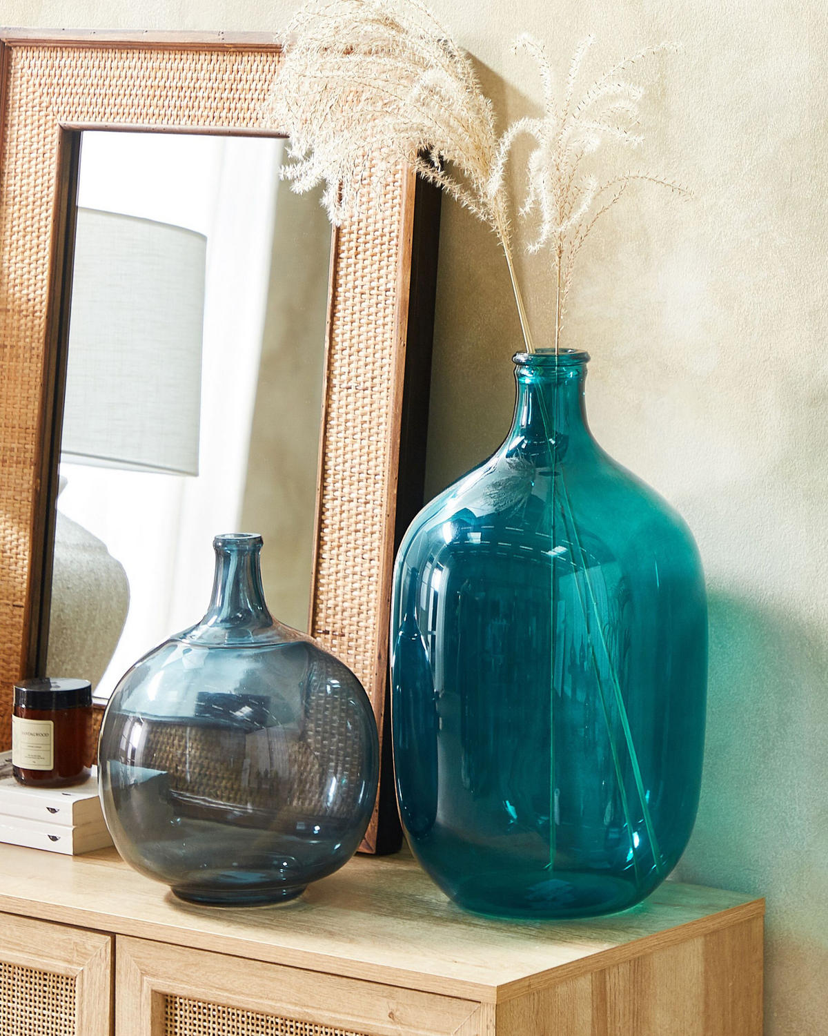 DEKOVASE Glas blau Samosa - Blau, Glas (48cm) - Beliani