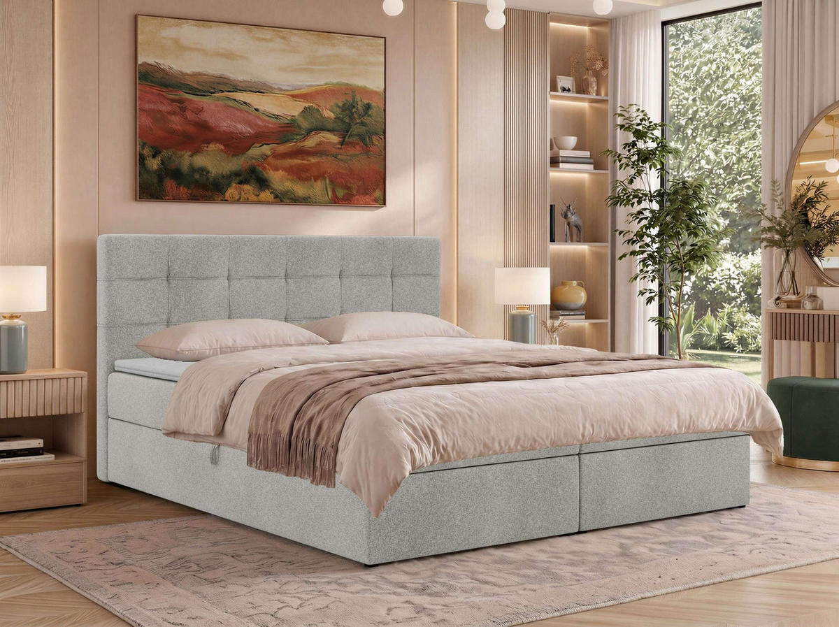 POSTEL BOXSPRING SOLVEN 140/200 - Světle šedá Strukturovaná látka - Topper T25 - H4 - černá/světle šedá, textil/plast (140/200cm) - MKS