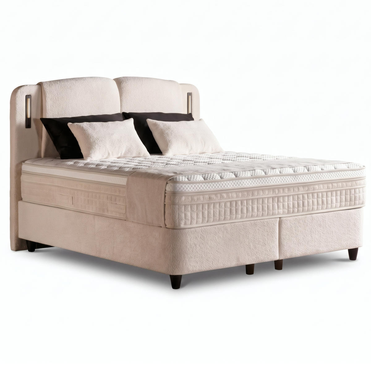 BOXSPRINGBETT MIT BETTKASTEN PORTO 120/200 cm, Beige, Bettkasten, Matratze, Topper integriert, H3 mittel 7-Zonen Matratze - Beige/Schwarz, Holz/Kunststoff (120/200cm) - Consilio Concept