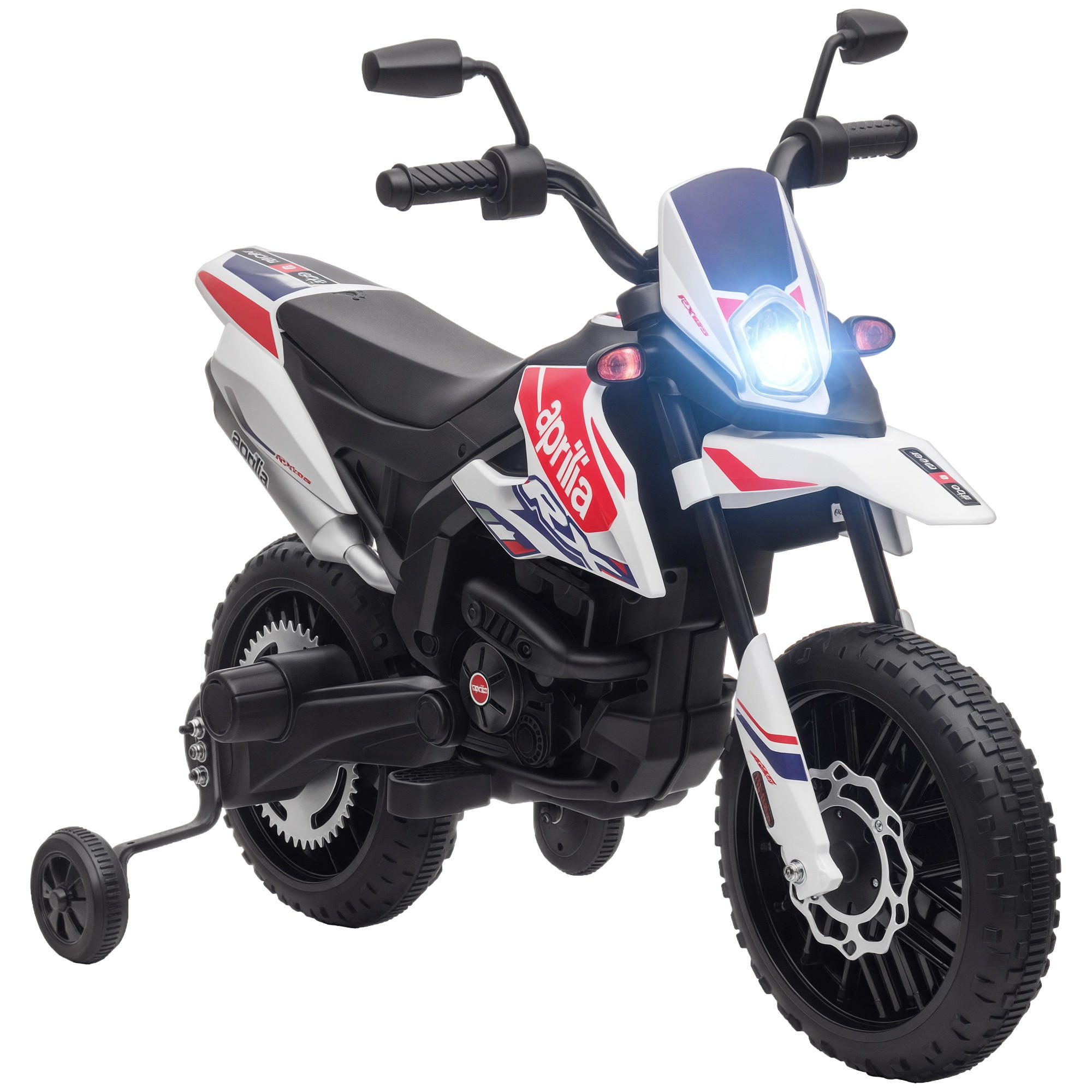 KINDER-MOTORRAD DE-06239 Aprilia lizenziert mit Stützrädern und Musik Weiß - Weiß, Kunststoff/Metall (106.5/56/80cm) - ComfortXL