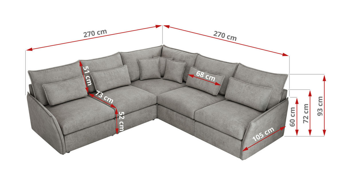 ECKSOFA VERSO L Hellgrau Struktur - Hellgrau/Schwarz, Kunststoff/Textil (270/270cm) - MKS