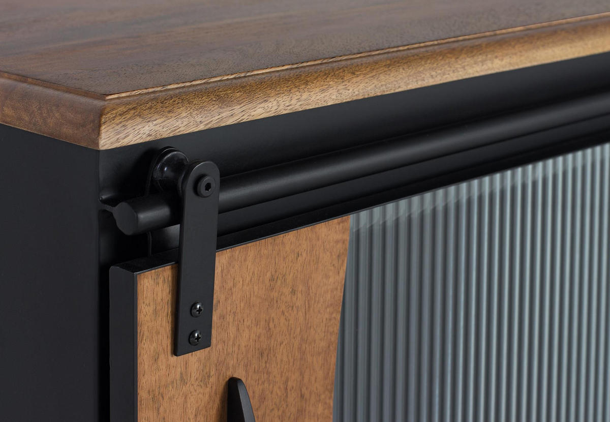 TV-SCHRANK aus Mangoholz und Metall - Schwarz, Holz (160/50/40cm) - Giner y Colomer