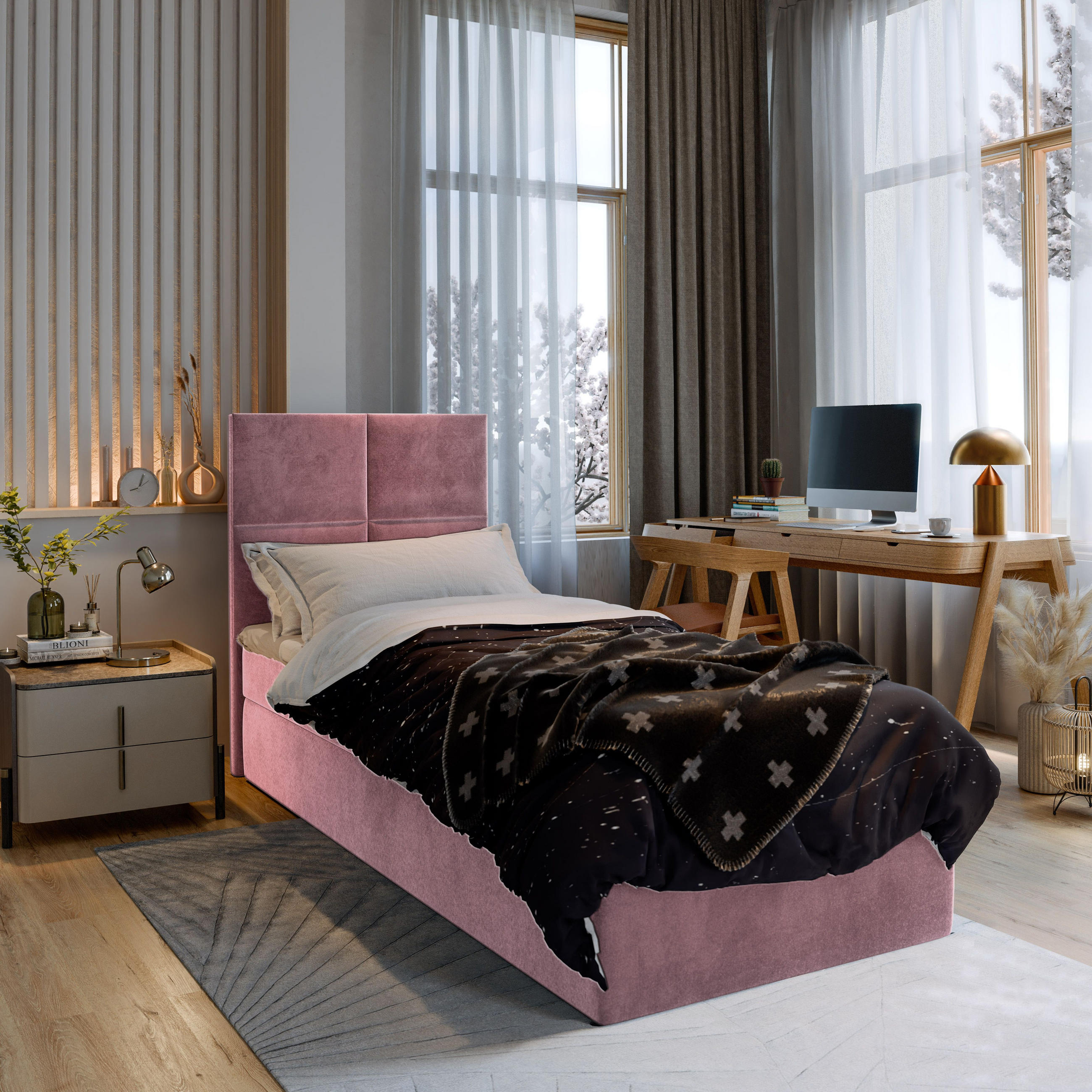 BOXBETT LENA 100 100x200 cm mit Matratze und Topper - Rosa - Rosa, Holz (100/200cm) - MASSENO