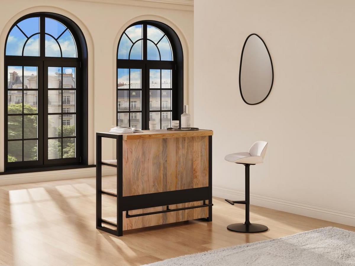 BARMÖBEL mit 3 Regalen - Mangoholz & Metall - Holzfarben & Schwarz - HARLEM II - Naturfarben, Holz (45/100/120cm) - Vente-Unique