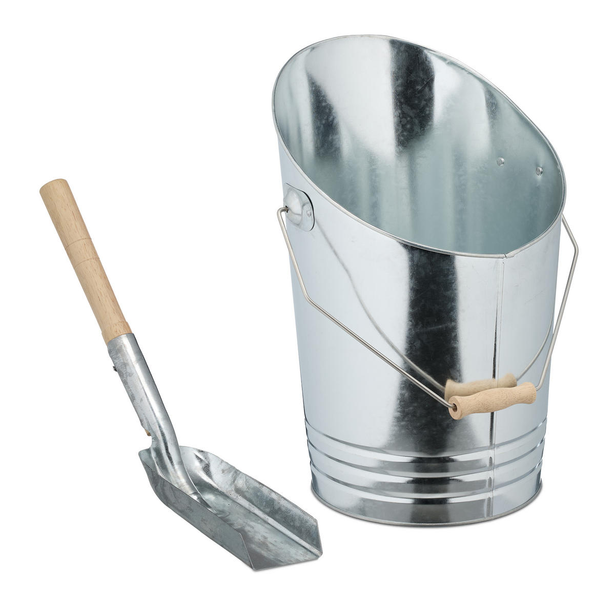 KOHLENEIMER - Silberfarben, Holz/Metall (26.5/29.5/39cm) - Relaxdays