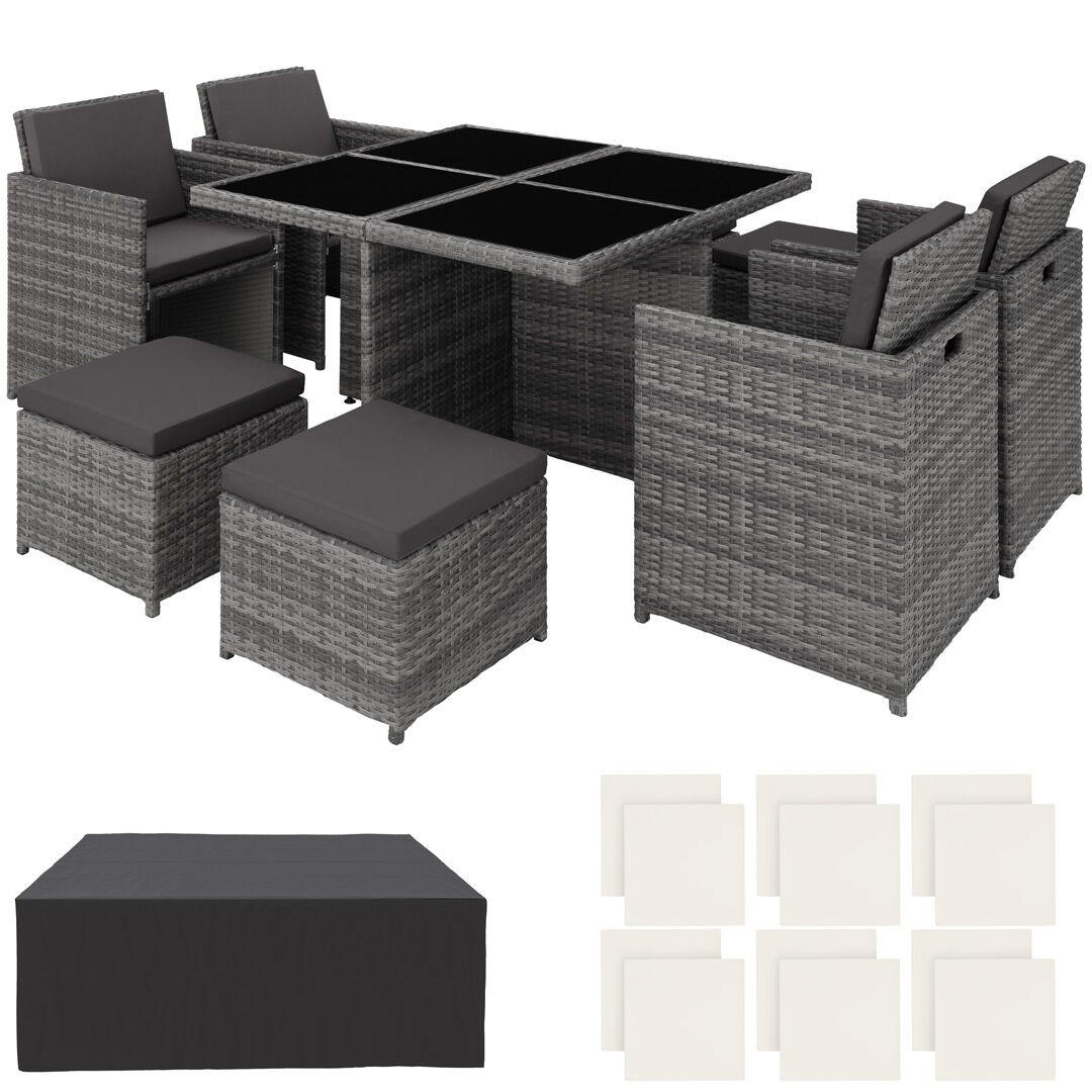 RATTAN SITZGRUPPE Manhattan,2 Bezugssets, zusammenschiebbar, inklusive Schutzhülle,grau - Grau, Kunststoff - tectake