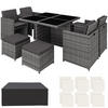 RATTAN SITZGRUPPE Manhattan,2 Bezugssets, zusammenschiebbar, inklusive Schutzhülle,grau - Grau, Kunststoff - tectake