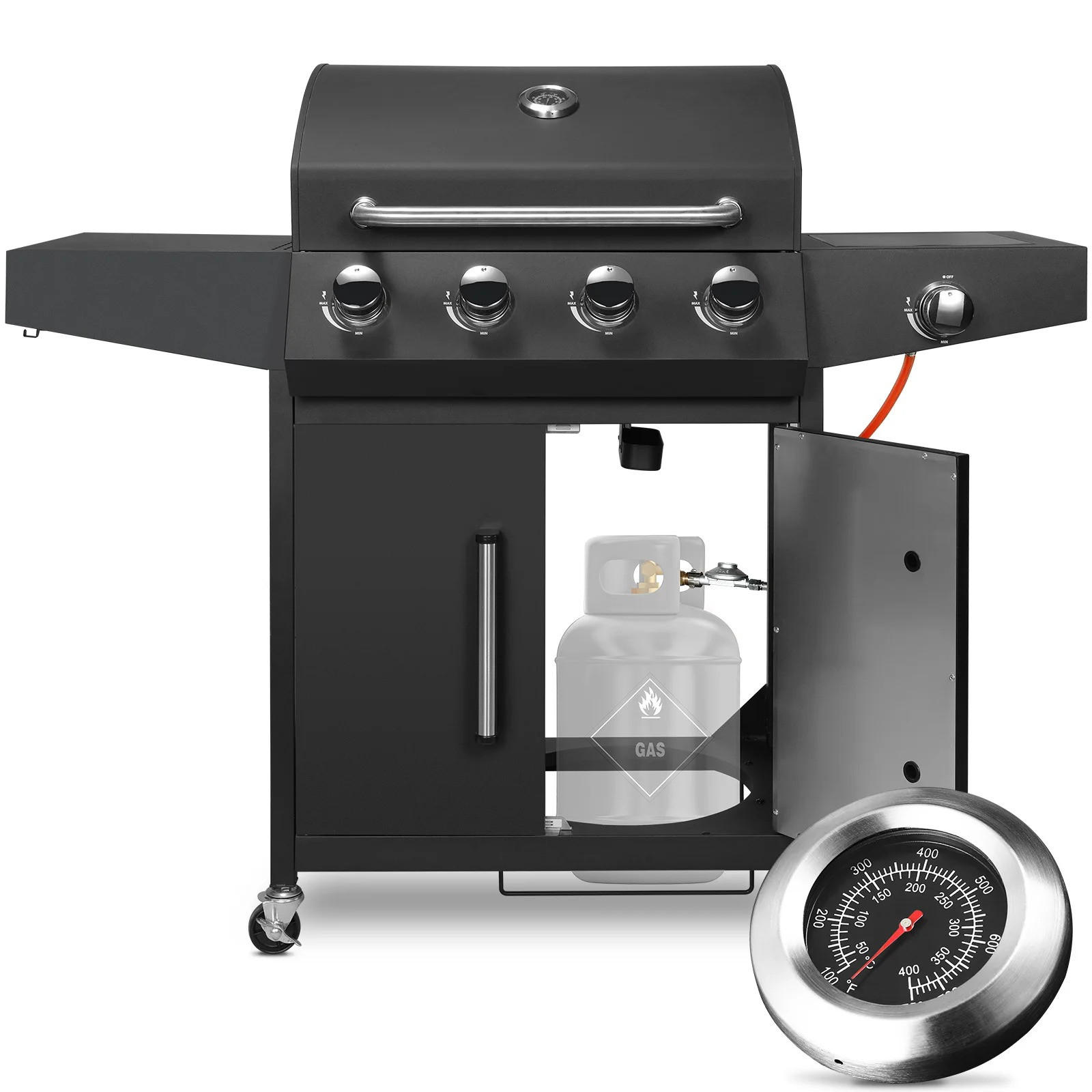 GASGRILL Schwarz 4+1 Brenner - Schwarz, Metall (70/136/44cm) - Kaket