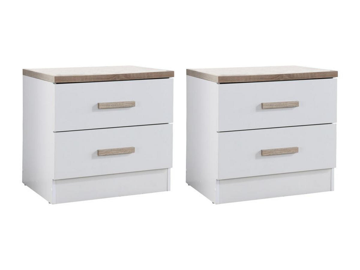 2ER-SET Nachttische mit 2 Schubladen - Weiß und Holzfarben - SKAIDO - Naturfarben, Holz (40/50/50cm) - Vente-Unique