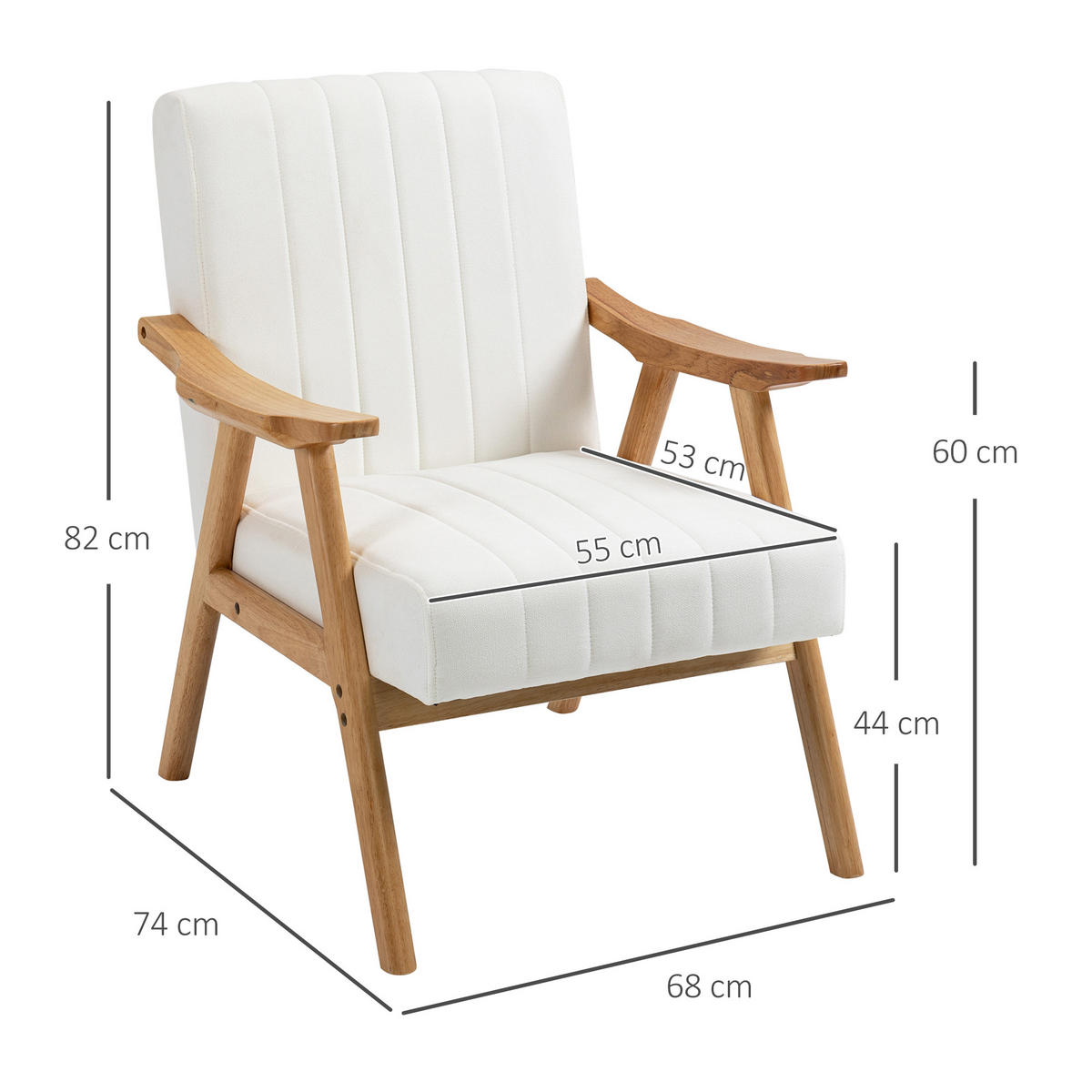 POLSTERSESSEL Wohnzimmersessel mit Armlehnen Kautschukbaumholz Farbe: Creme - Creme, Kunststoff (74/82/68cm) - HOMCOM