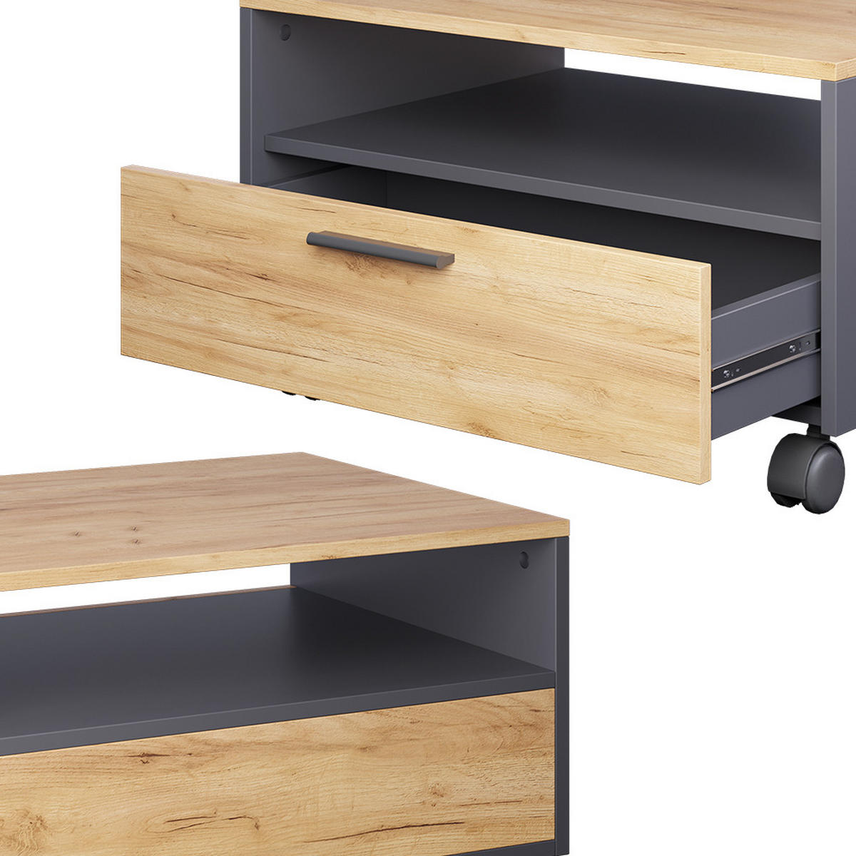 COUCHTISCH Bibo Anthrazit/Goldkraft Eiche 70 x 52.4 cm - Anthrazit/Eiche Wotan, Holzwerkstoff (52.4/70/40cm) - Vicco