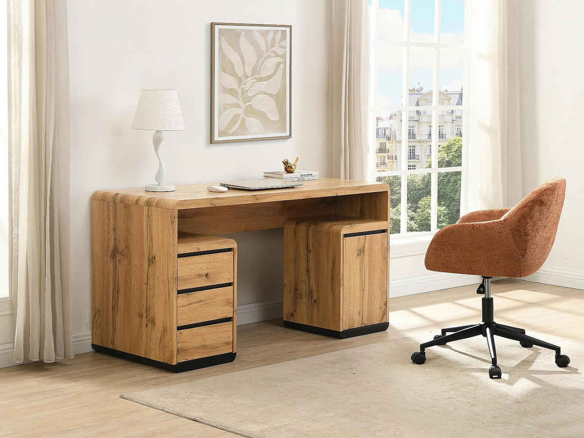 SCHREIBTISCH - 140 cm x 60 cm - holz - schwarz, naturfarben hell Serguei - Schwarz/Naturfarben, Holz (140/60/76cm) - Vente-Unique