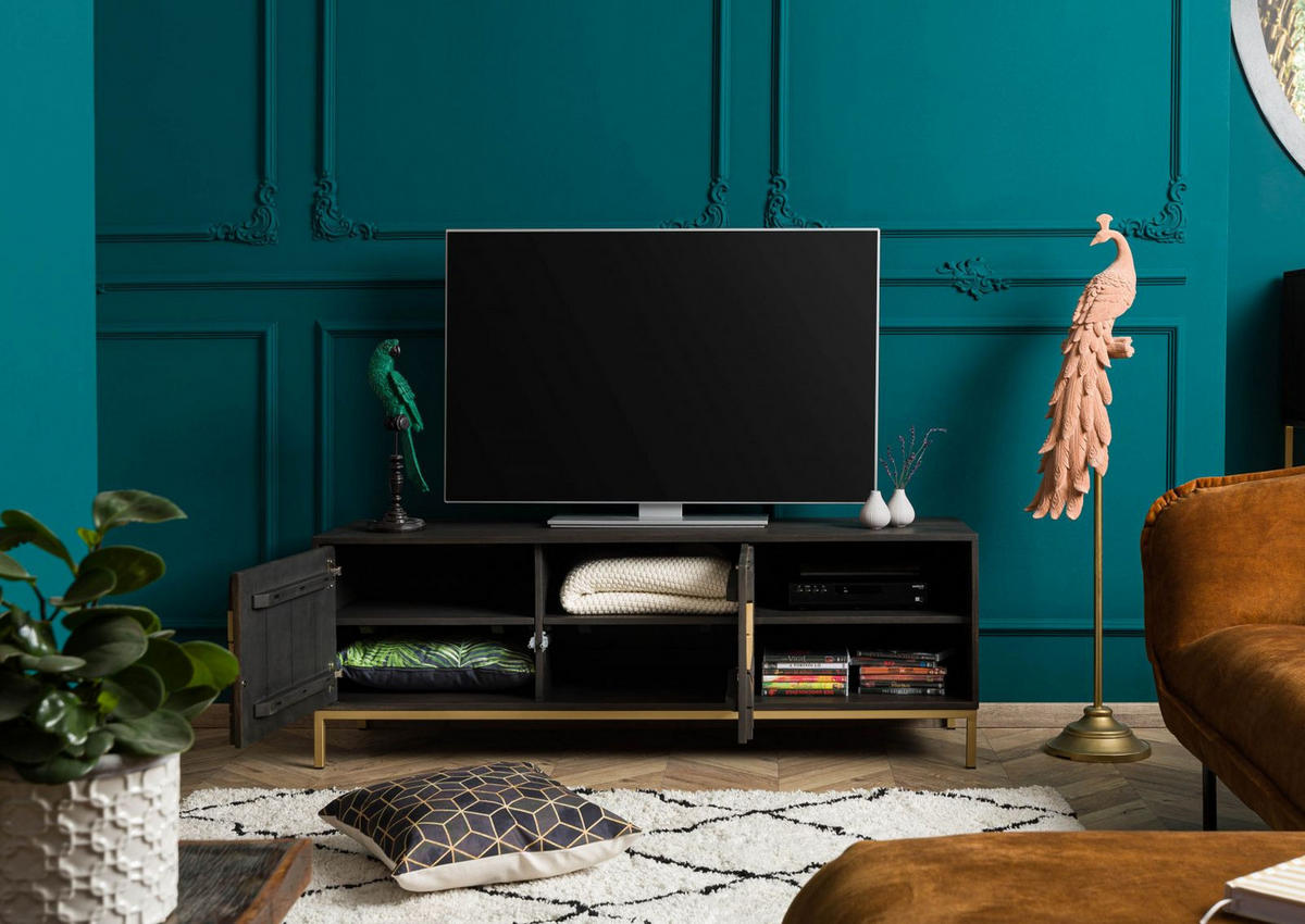 TV-BOARD Mango 145x45x50 grau geölt DIAMOND #106 - Grau, Holz (145/50/45cm) - Massivmoebel24