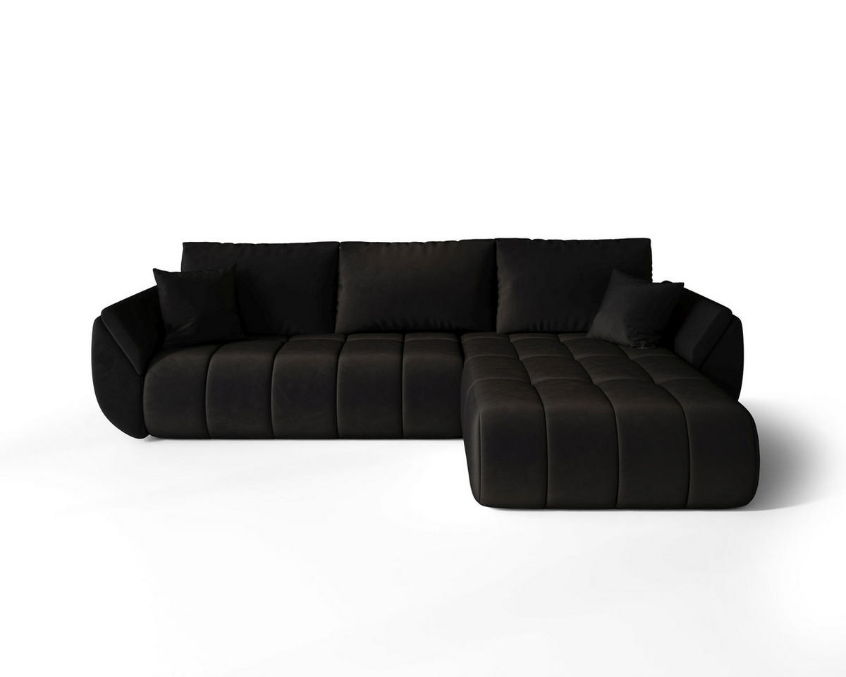 ECKSOFA SYDNEY PREMIUM rechts schwarz Velours Monolith 97 - Schlaffunktion, Bettkasten - Schwarz, Textil (280/185cm) - Cornero