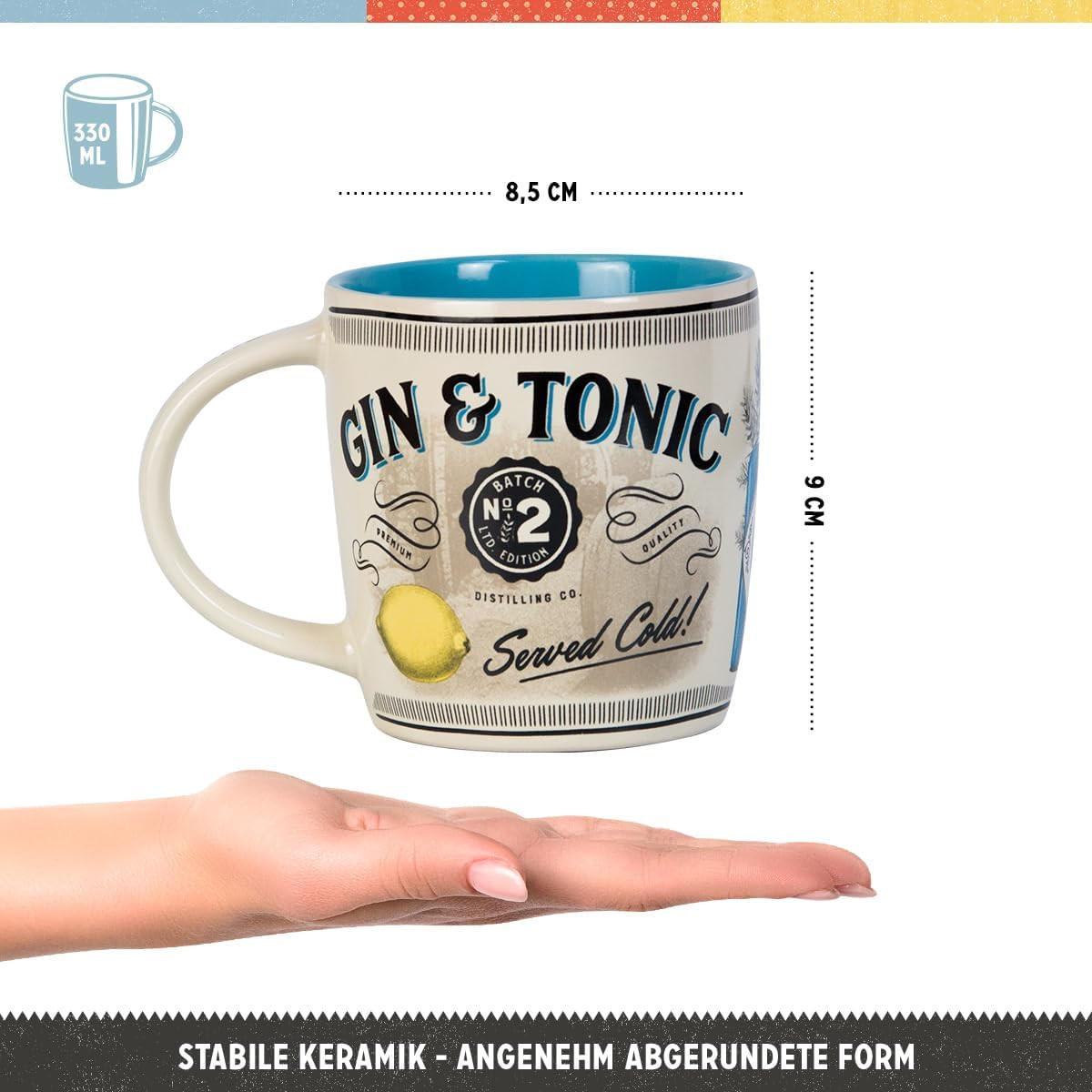 KAFFEETASSE 330 ml Gin & Tonic Served Cold - Multicolor, Keramik (0.33L) - Nostalgic-Art