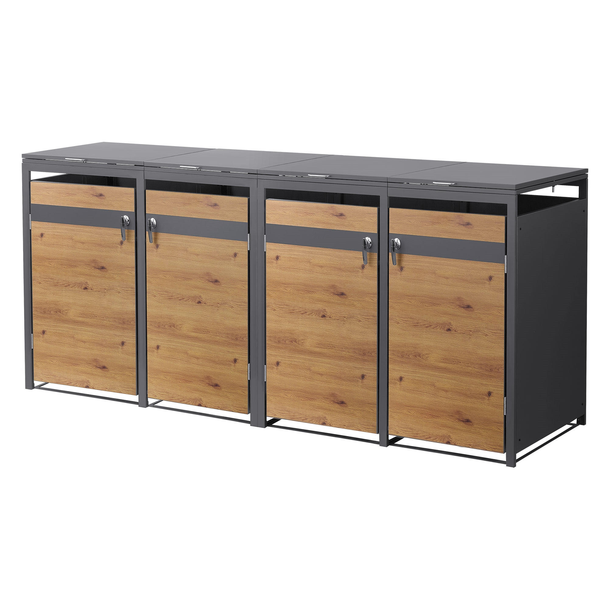 MÜLLTONNENBOX 4er Anthrazit-Eichenoptik - Braun, Metall (264/120/80cm) - ML-DESIGN