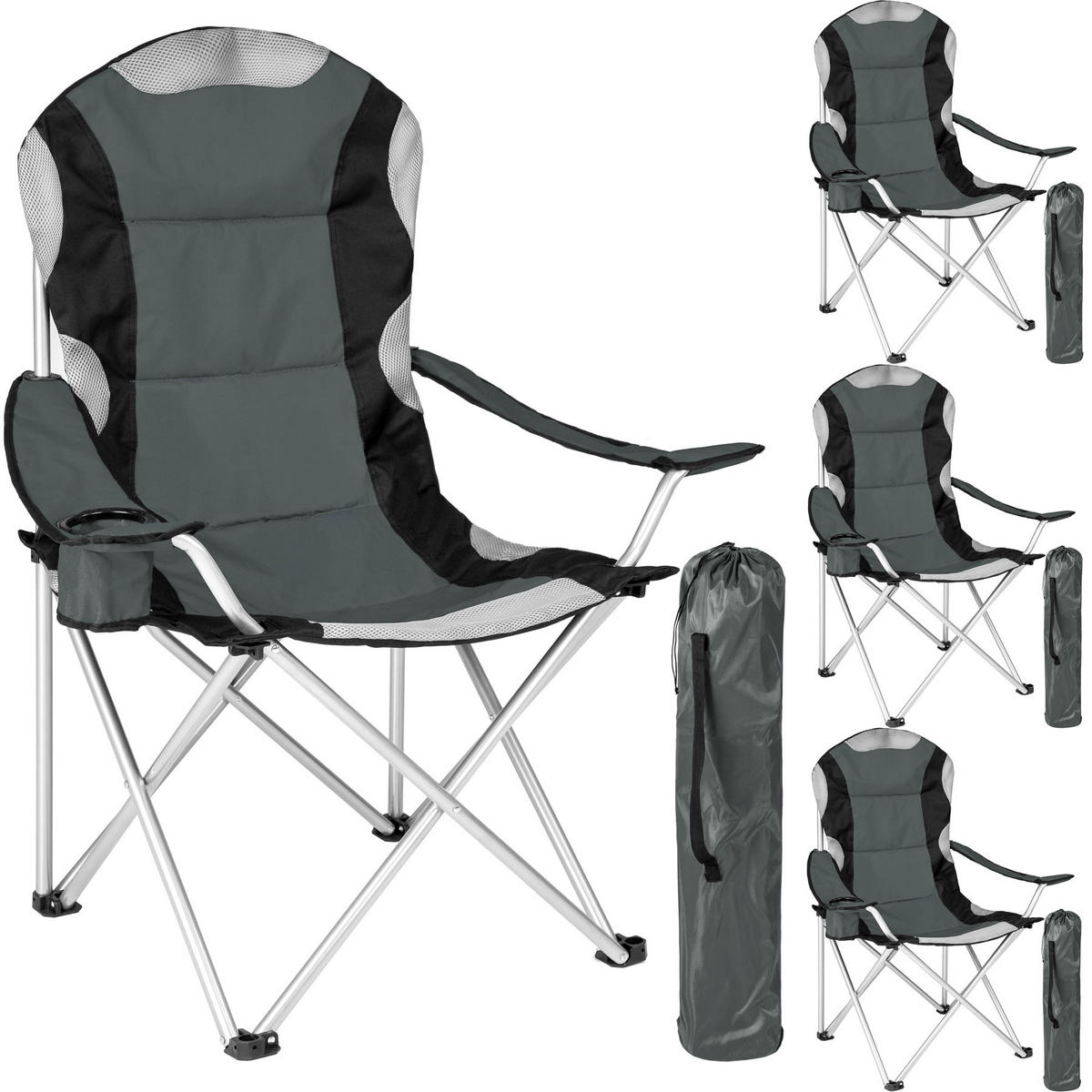 CAMPINGSTUHL 4er Set ,60 x 88 x 110 cm,grau - Grau, Kunststoff (88/110/60cm) - tectake