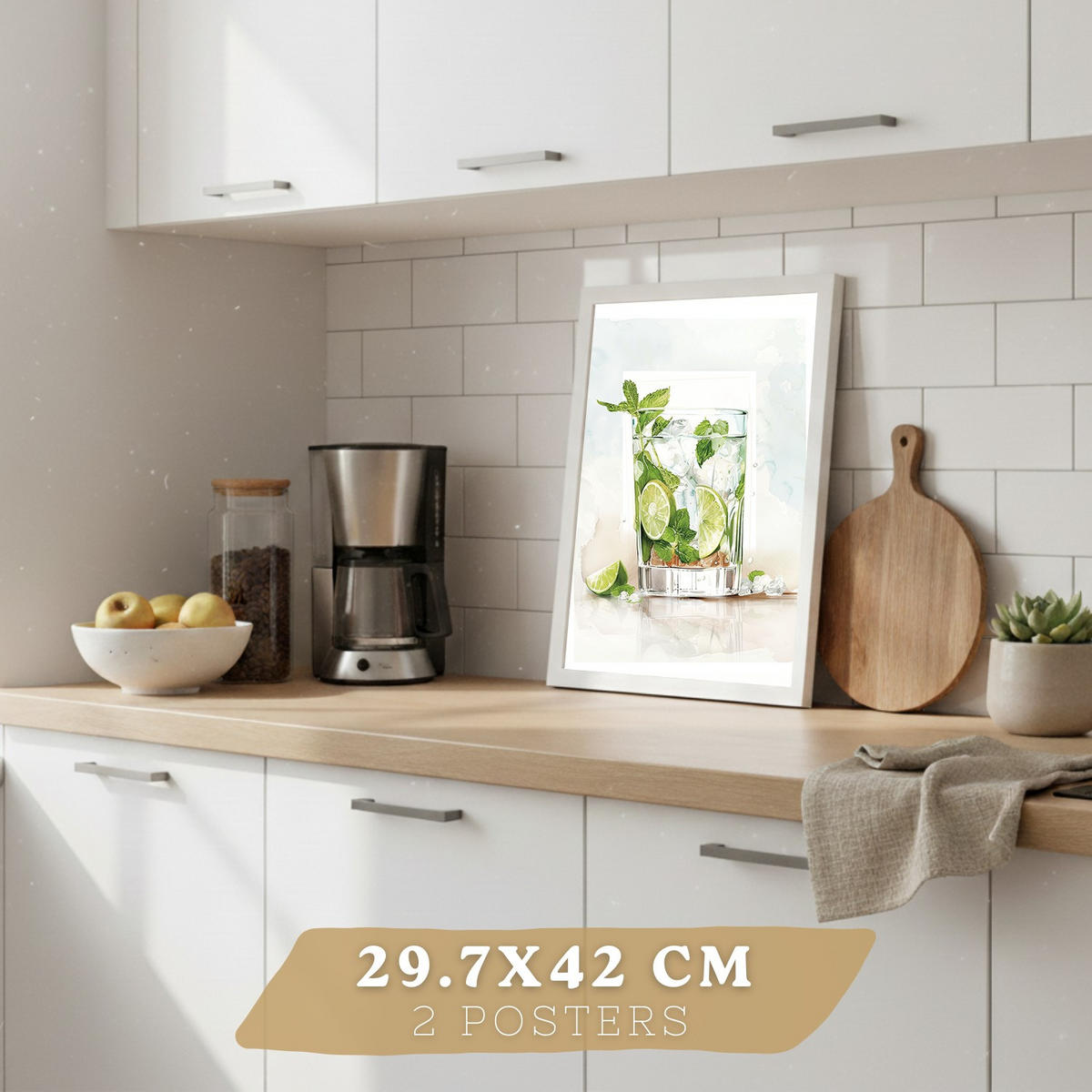 PLAKAT Sada 4 Negroni A3 Bílý rám - bílá, papír (29.7/1/42cm) - Nacnic