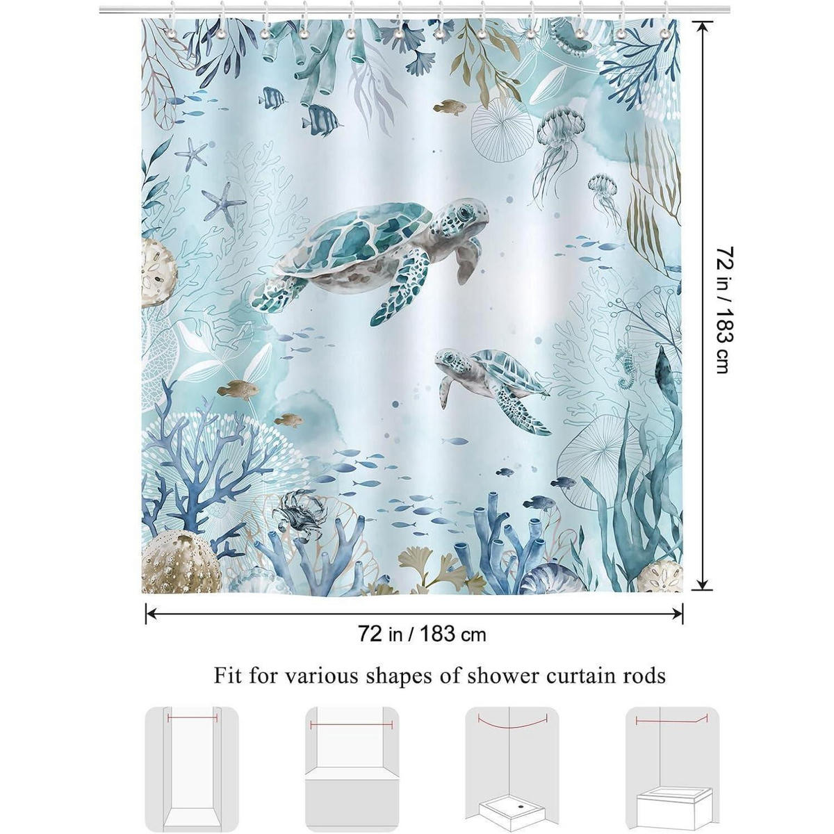 DUSCHVORHANG Meeresschildkröte 180 x 180 cm Wasserdicht Polyester - Blau, Textil (180/180cm)