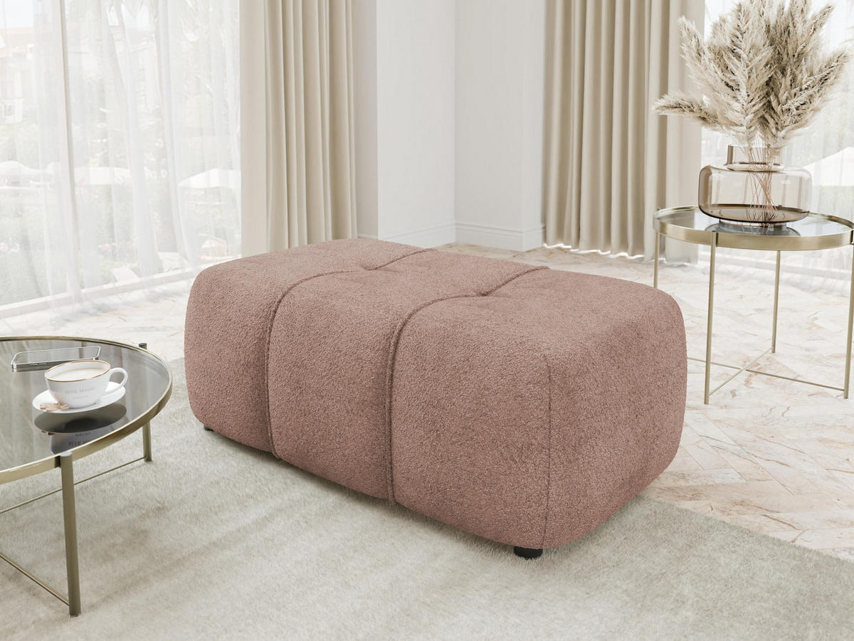 POLSTERHOCKER Furyn Boucle - Hellbraun/Schwarz, Holzwerkstoff/Kunststoff (93/38/62cm) - MIRJAN24
