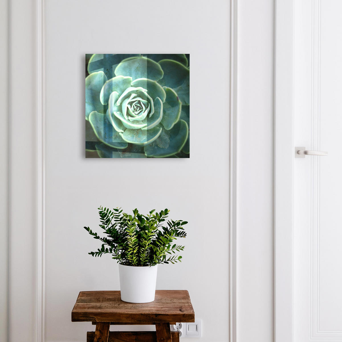 SCHLÜSSELBOX Weiß 30x30 cm – Türöffnung nach rechts - Grüne Rosette - Grün, Metall (30/30/5cm) - TULUP