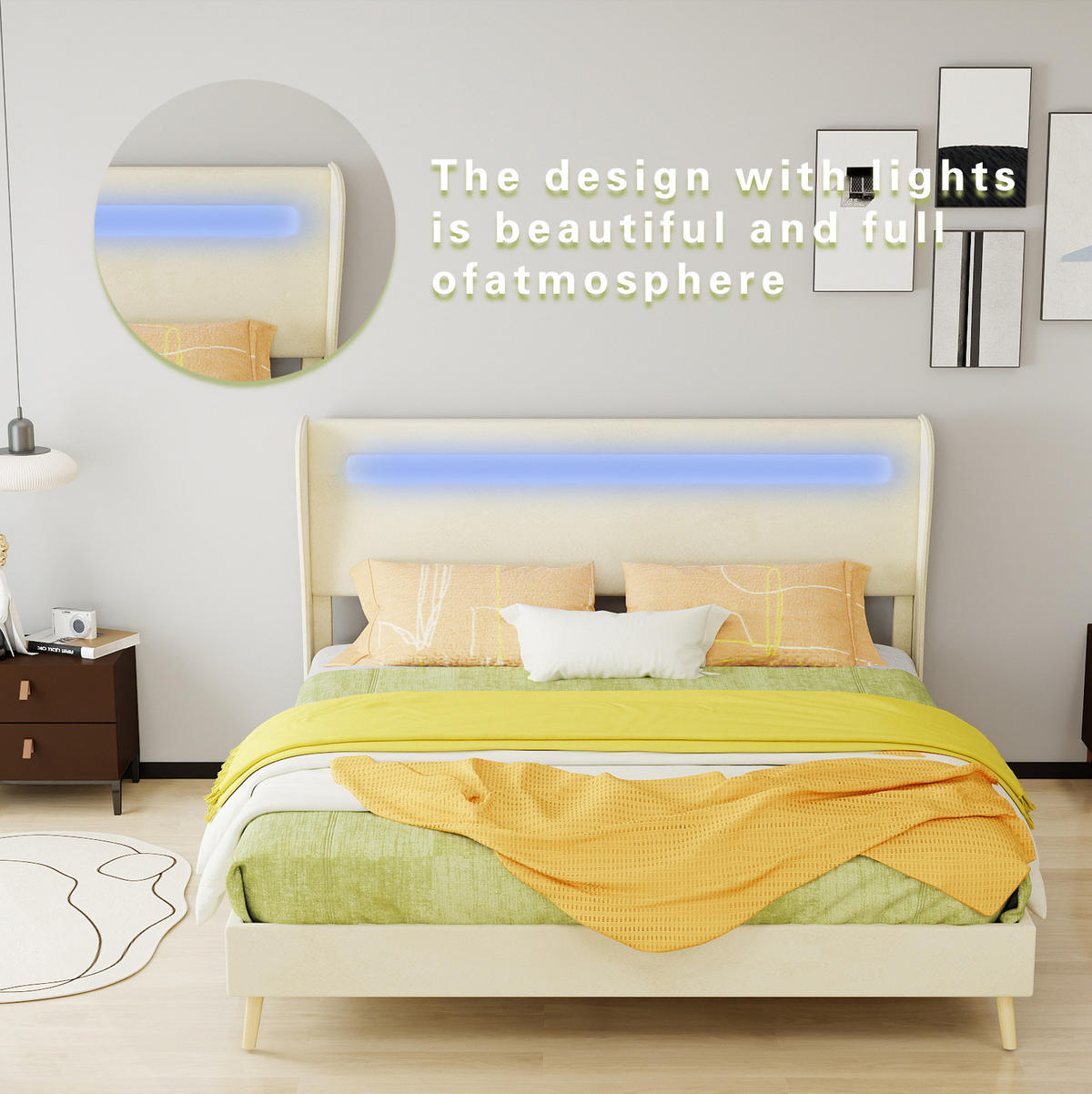 POLSTERBETT 160/200 cm mit verstellbarer Rückenlehne und LED-Beleuchtung, Beige - Beige, Textil (160/200cm) - Redom