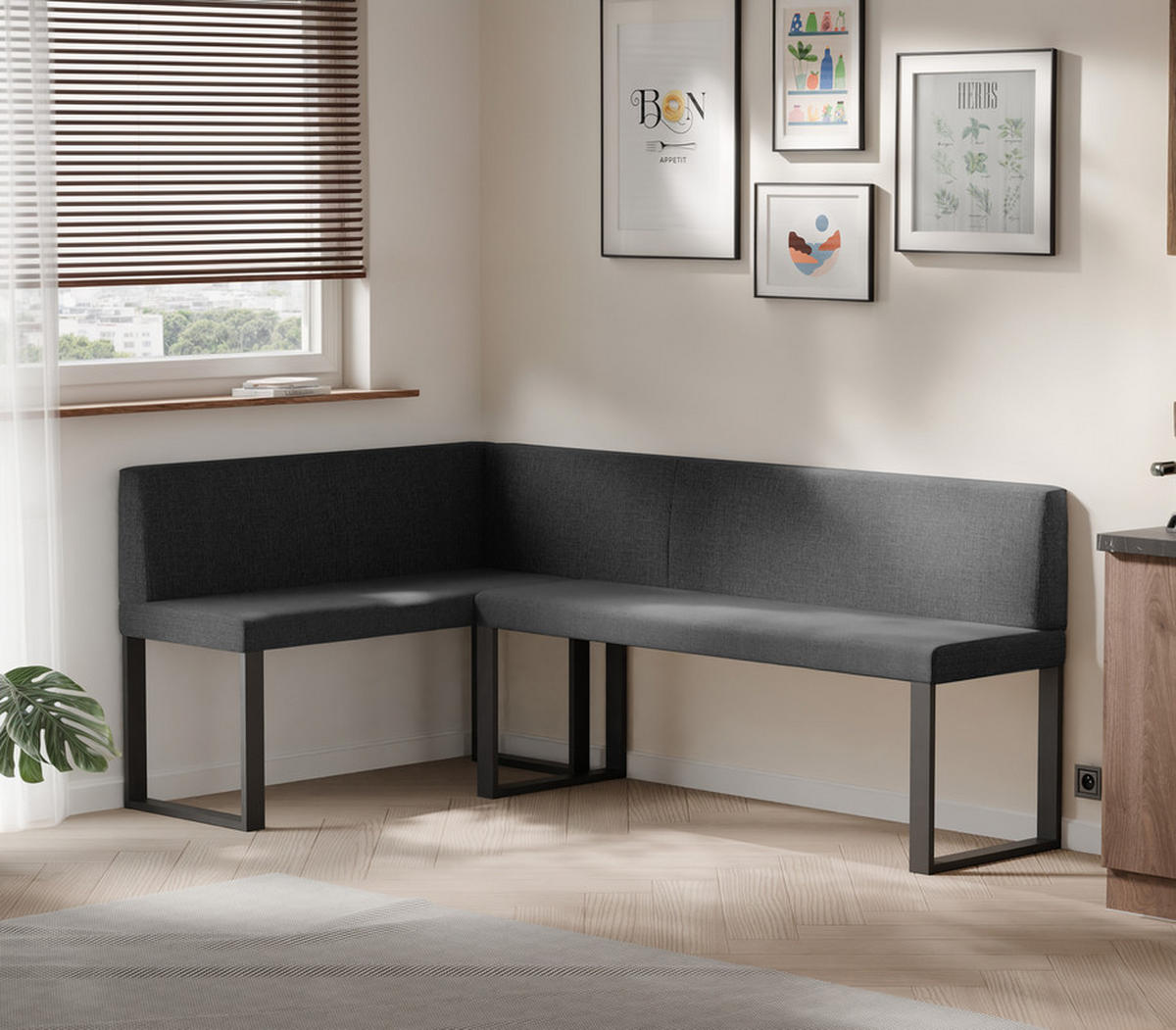 ECKBANK links SANA U Webstoff glatt, 142/196 cm Anthrazit - Anthrazit, Textil/Metall (142/196cm) - Idohome