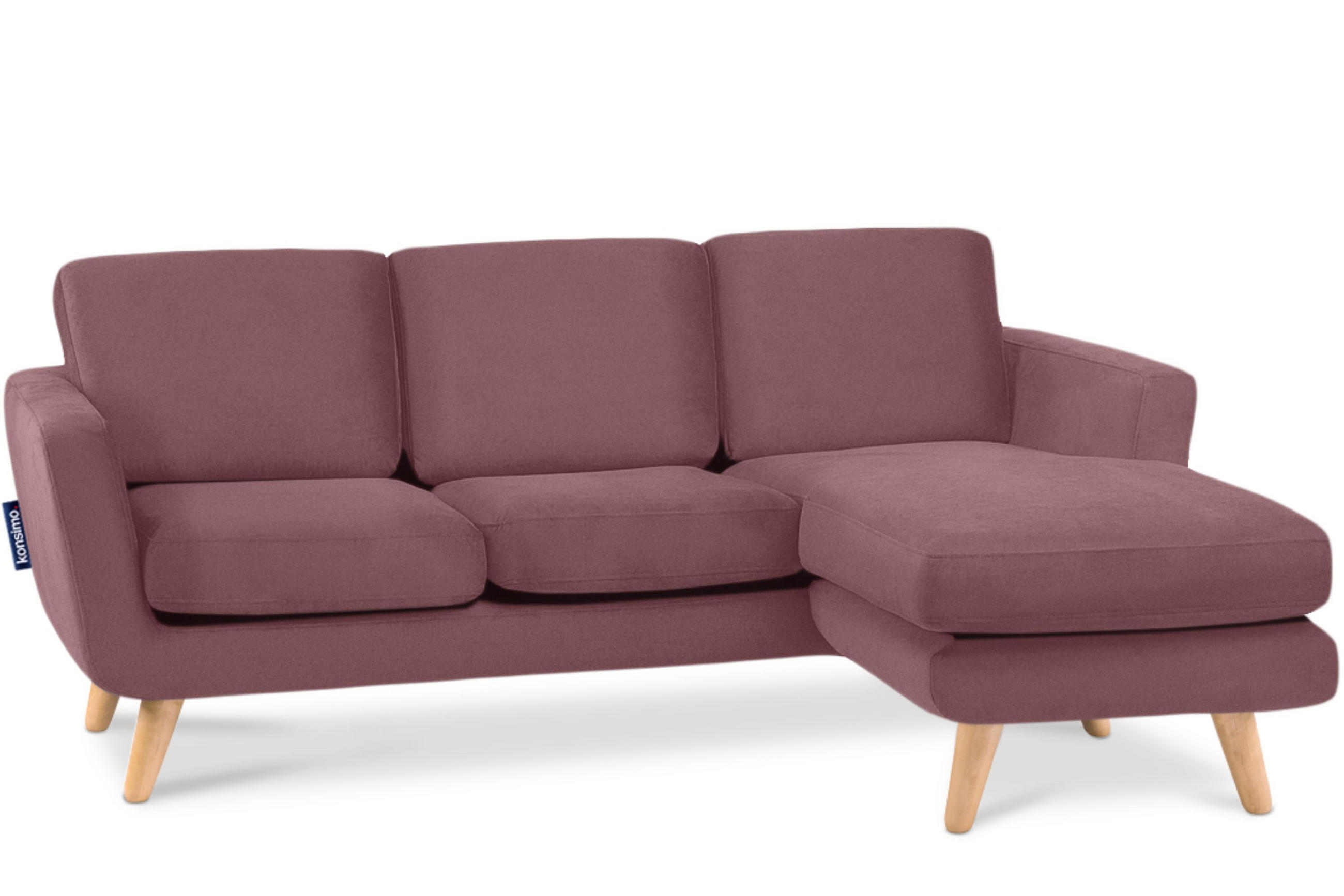 ECKSOFA-RECHTS TAGIO 3/4 Sitzer, rosa - Koralle/Braun, Buchenholz/Textil (190/151cm) - KONSIMO®
