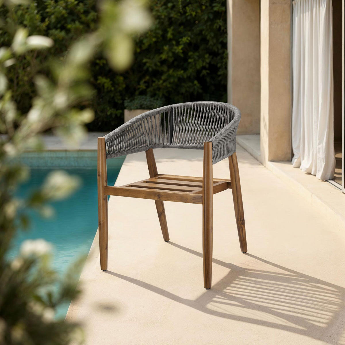 GARTENSTUHL Manacor,höhenverstellbare Kunststofffüße,greige - Greige/Braun, Holz (59/76.5/58cm) - tectake